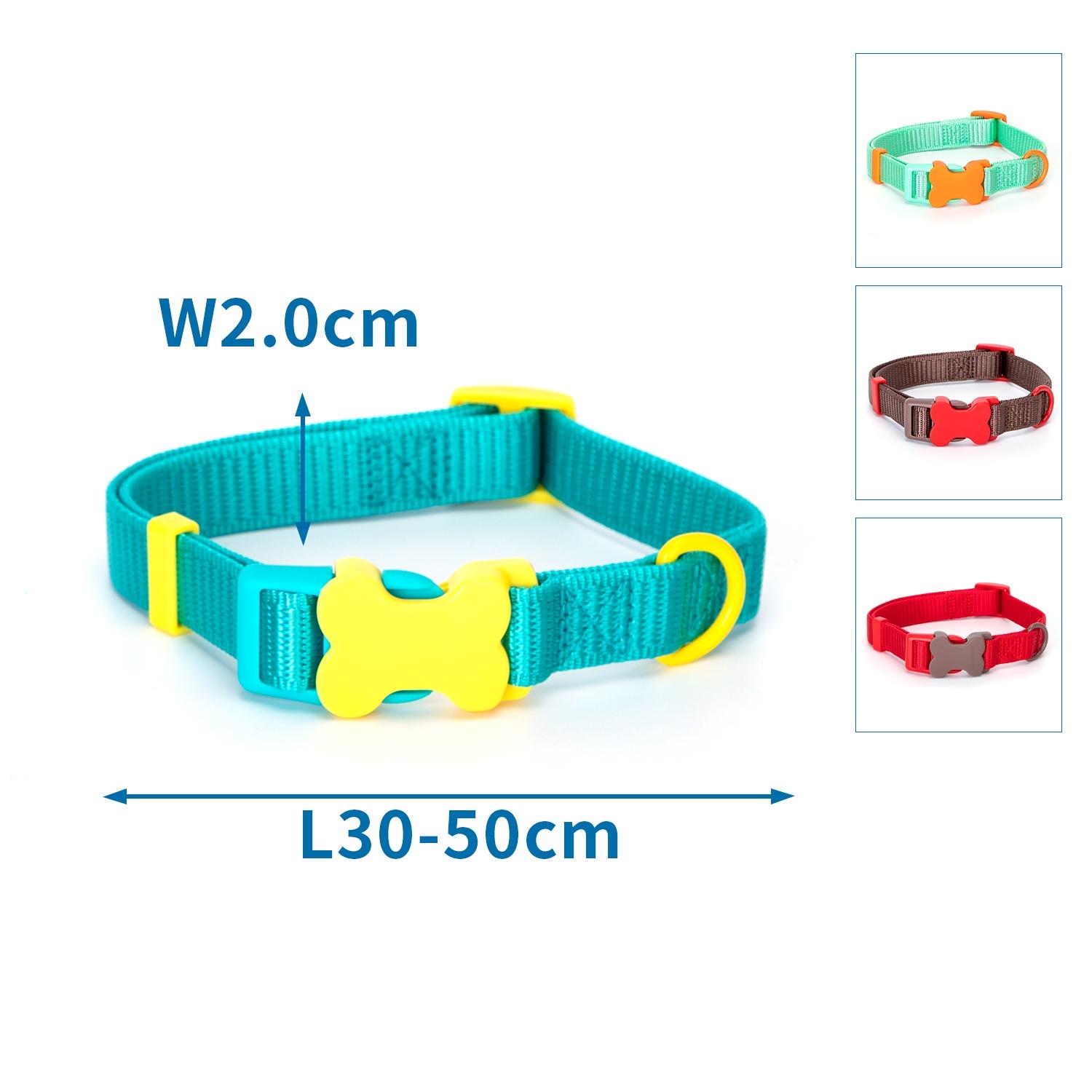 COLOURED NYLON DOG COLLAR W2.0*L30-50CM RED/BROWN/BLUE/GREEN