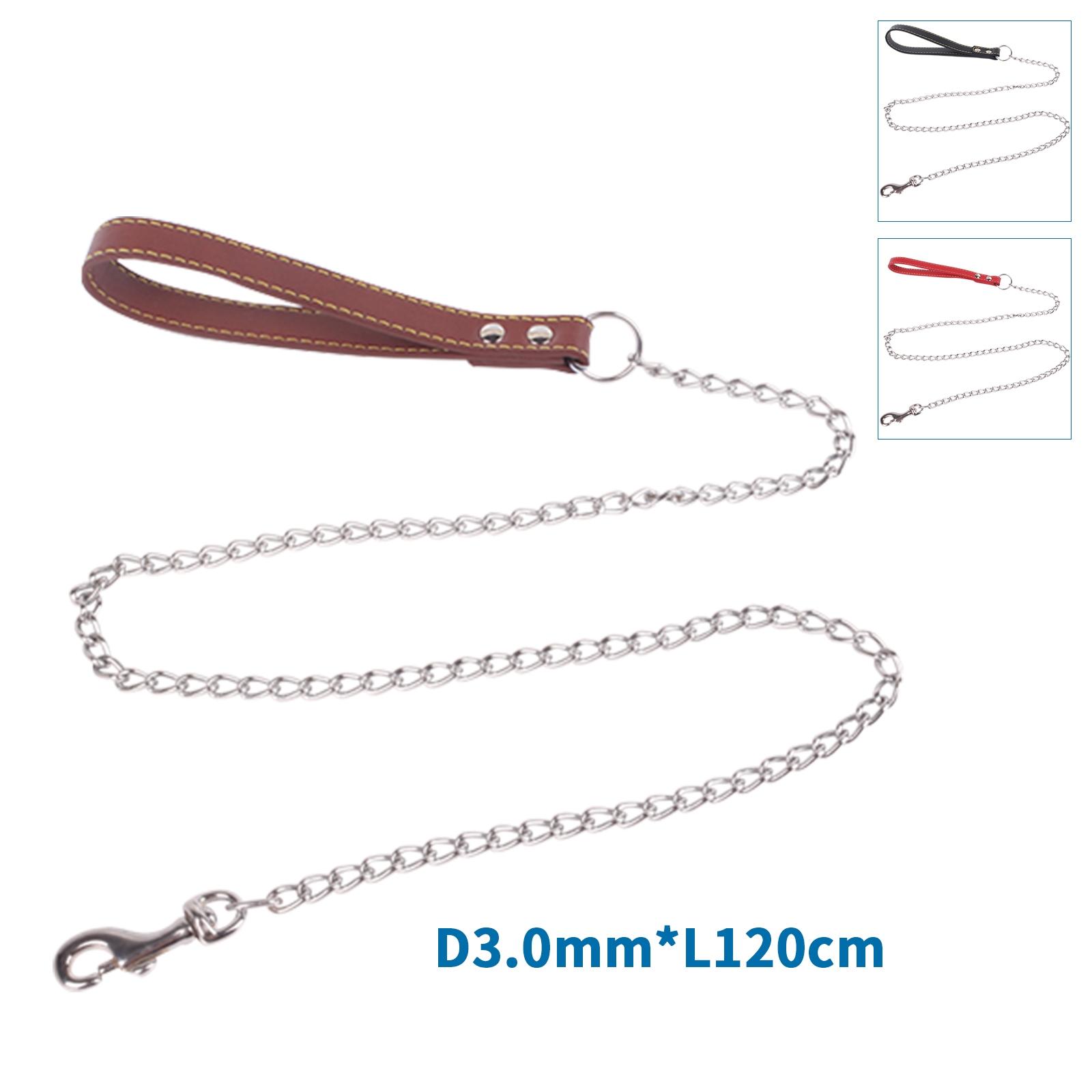 DOG LEAD CHAIN WITH PU HANDLE D3.0MM*L120CM BLACK/BROWN/RED