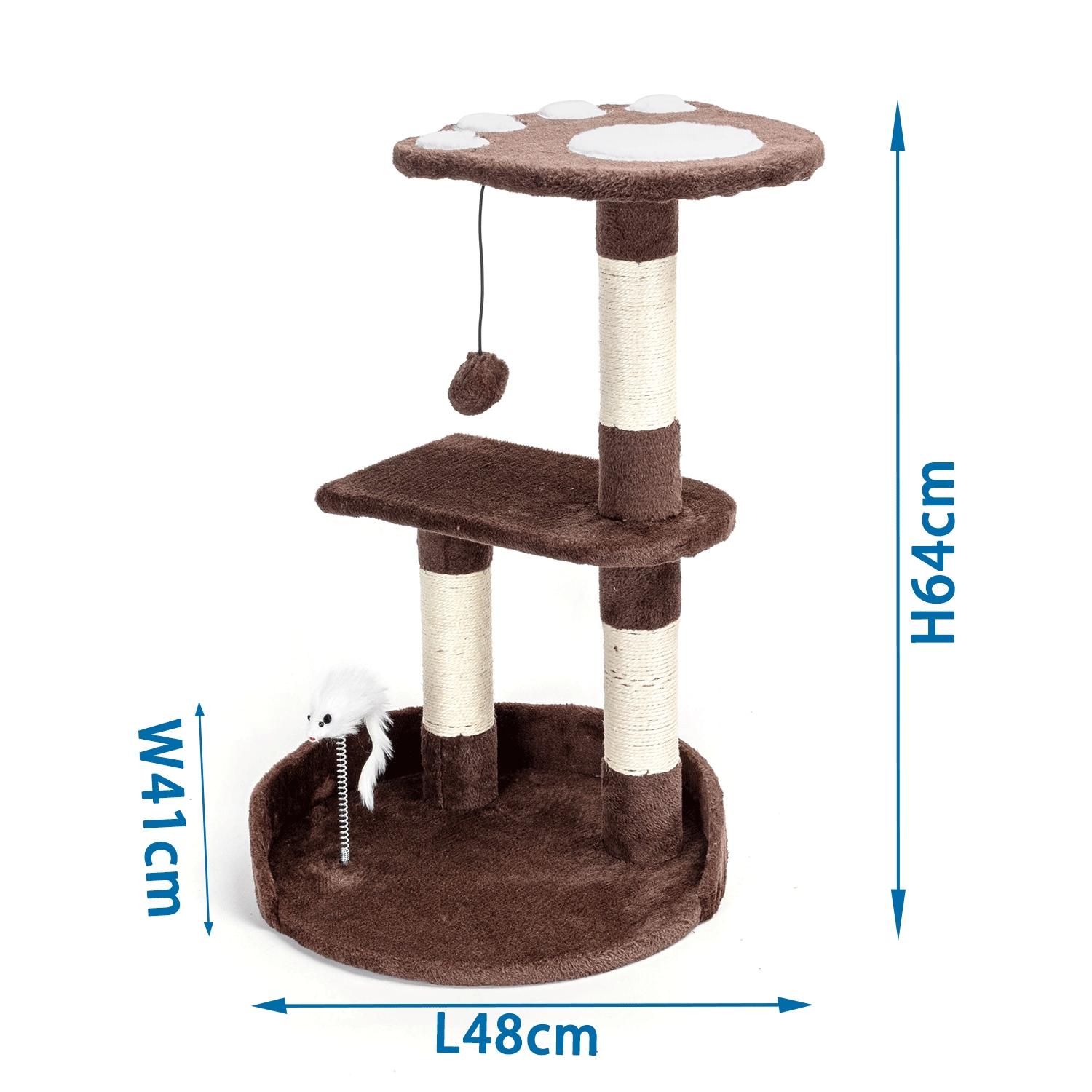 Cat paw-shaped double-layer cat tree with toy