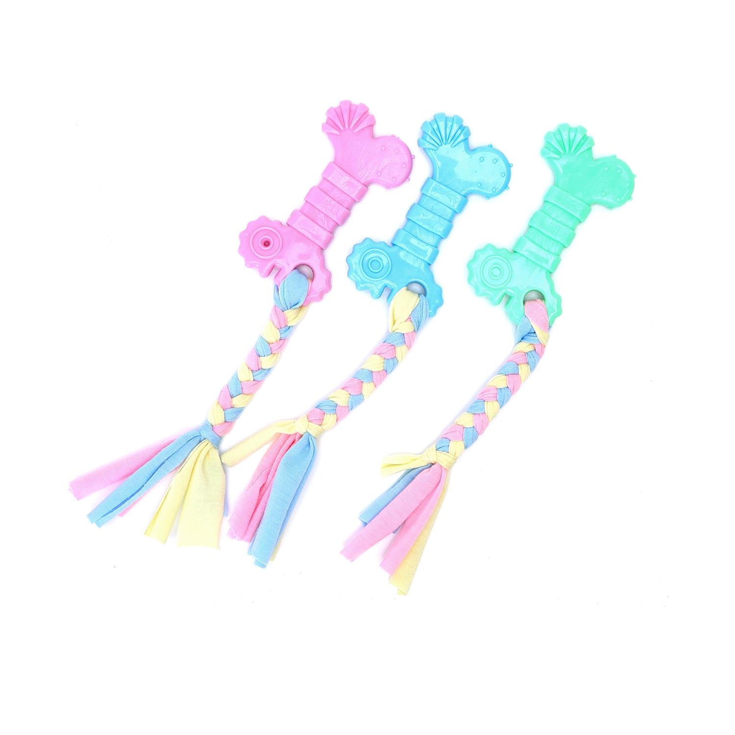 Cotton rope dog toy with TPR bone