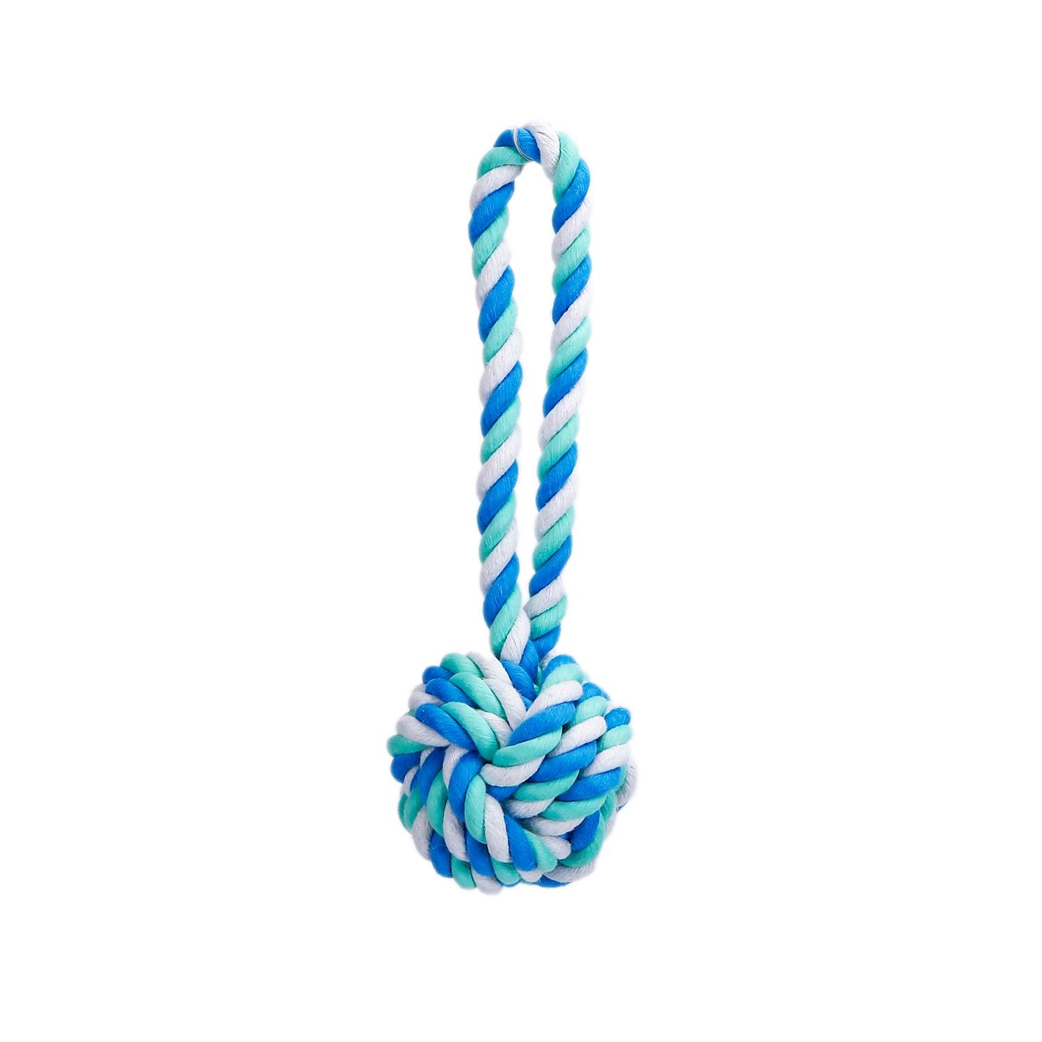 Cotton rope dog toy with ball and handle