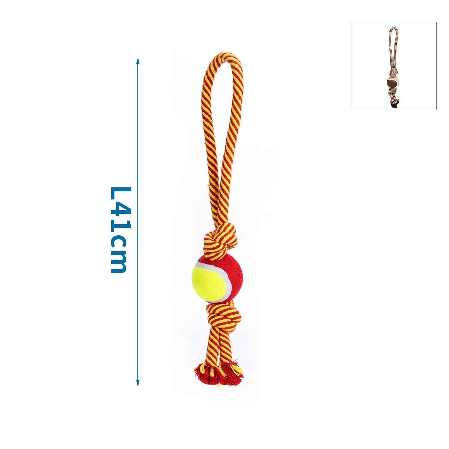 Cotton rope dog toy with TPR ball and handle