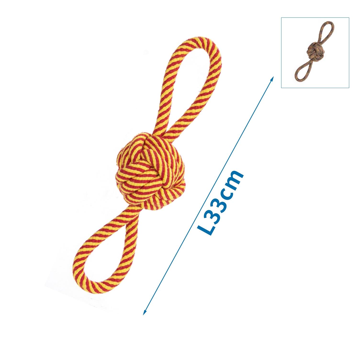 Cotton rope dog toy with ball and handle