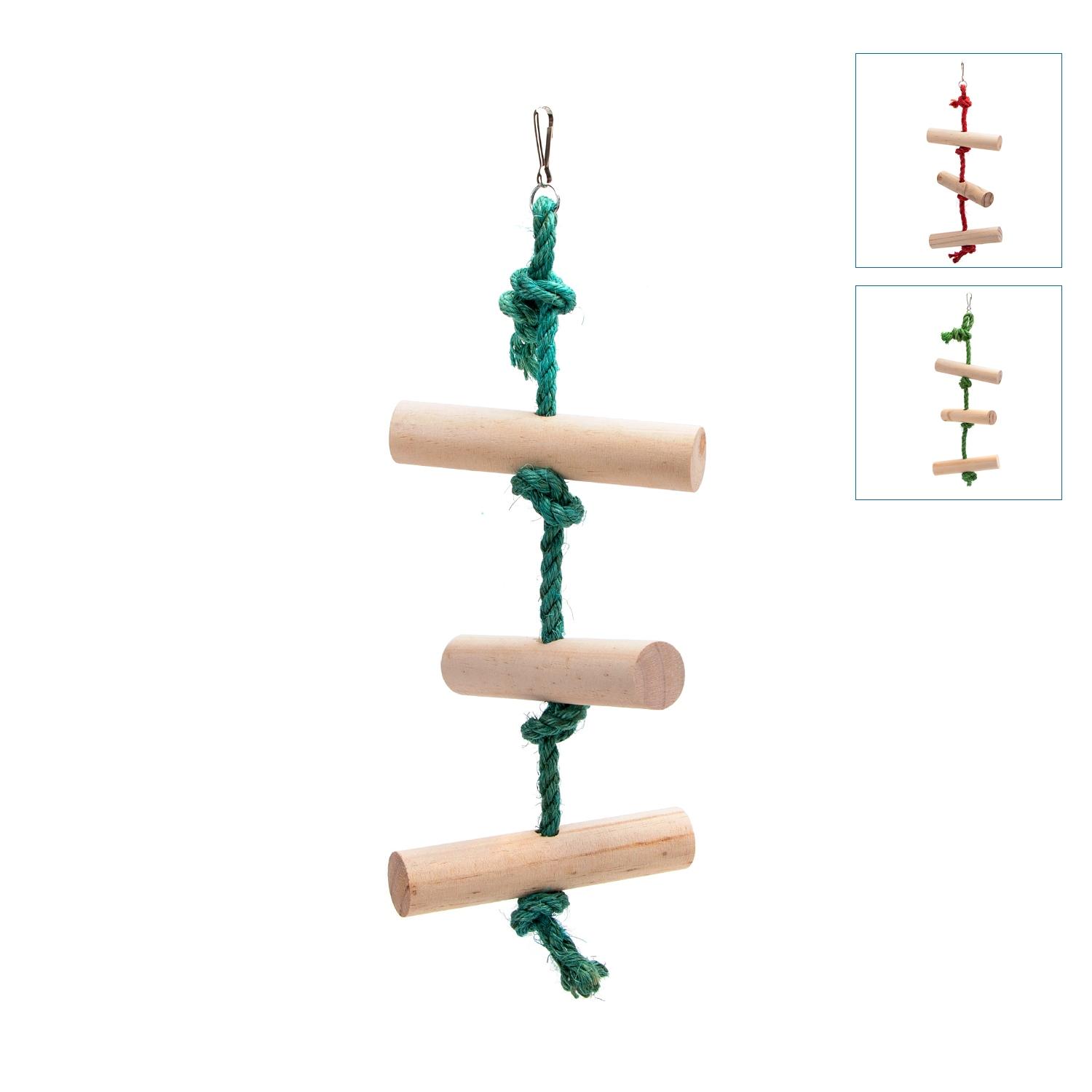 Trzystopniowa drabinka z liny konopnej dla ptaków