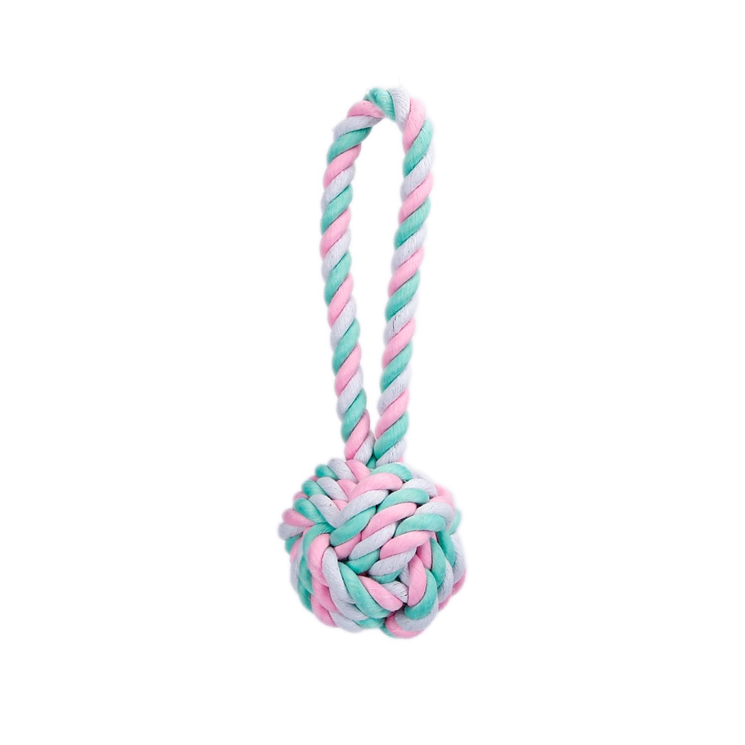 Cotton rope dog toy with ball and handle