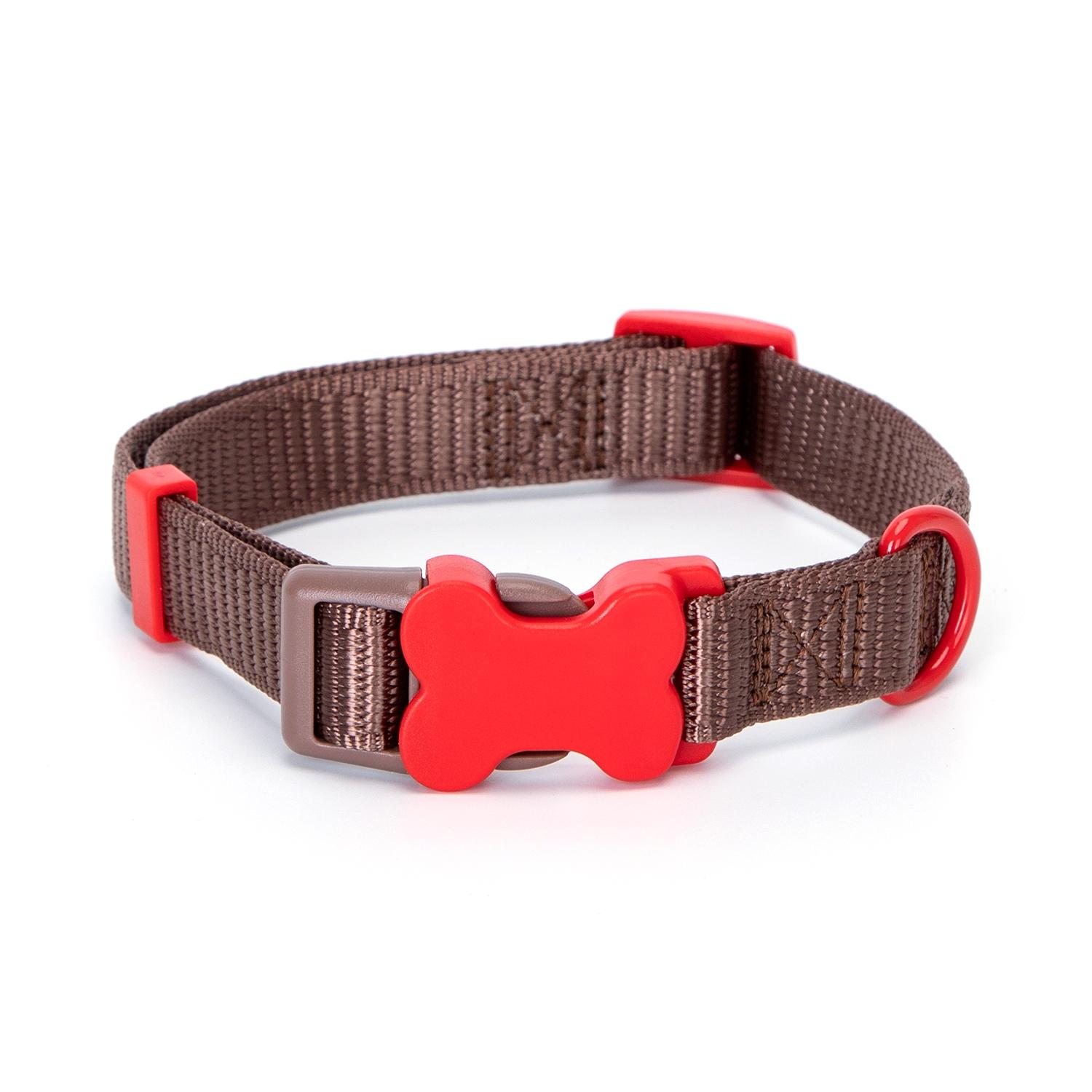 COLOURED NYLON DOG COLLAR W1.5*L25-40CM RED/BROWN/BLUE/GREEN