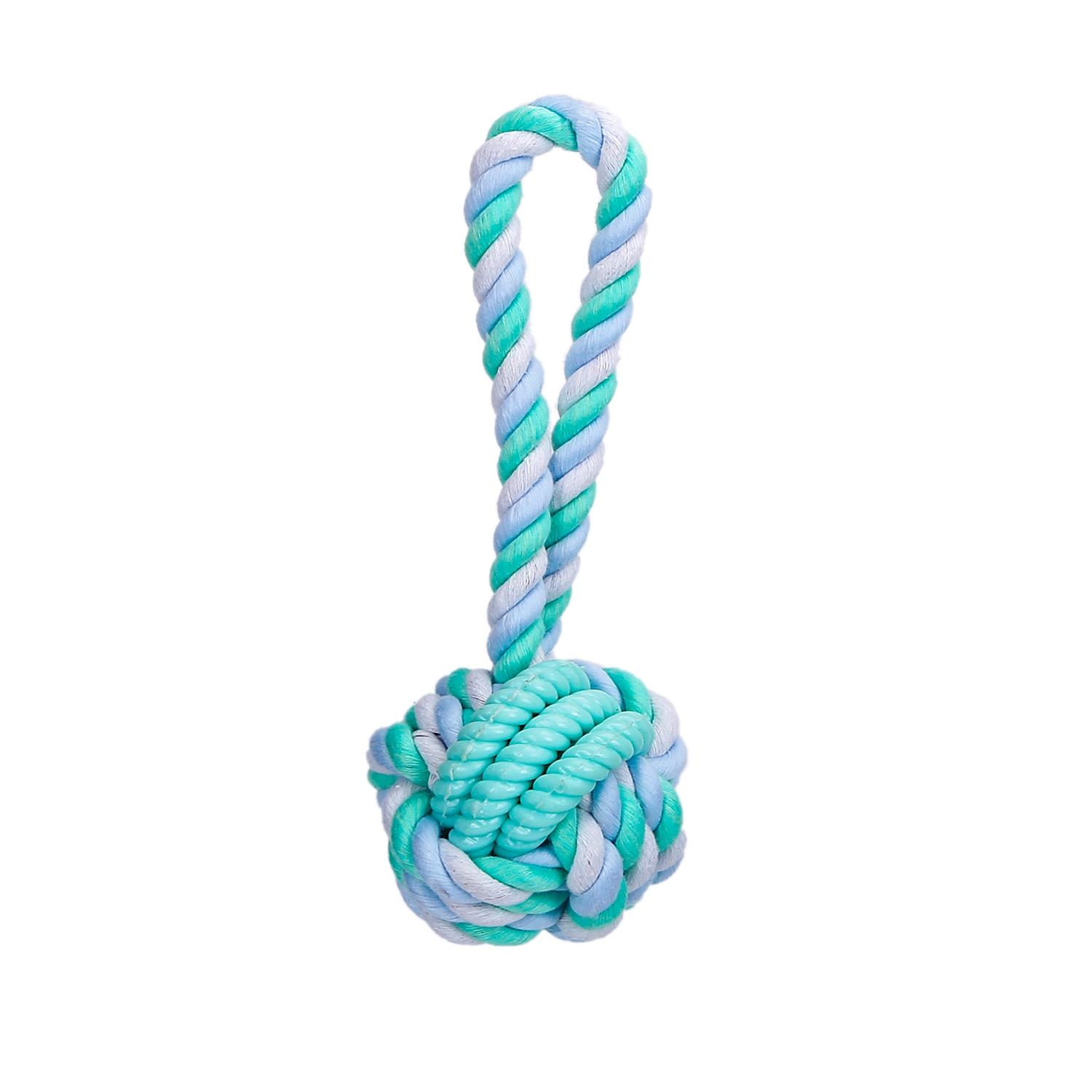 Cotton rope dog toy with ball and handle