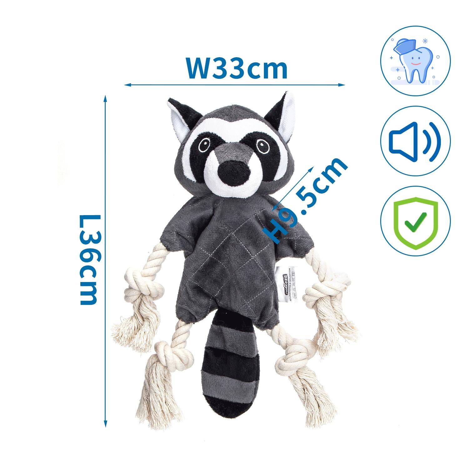 Dog squeaky plush rope toy raccon