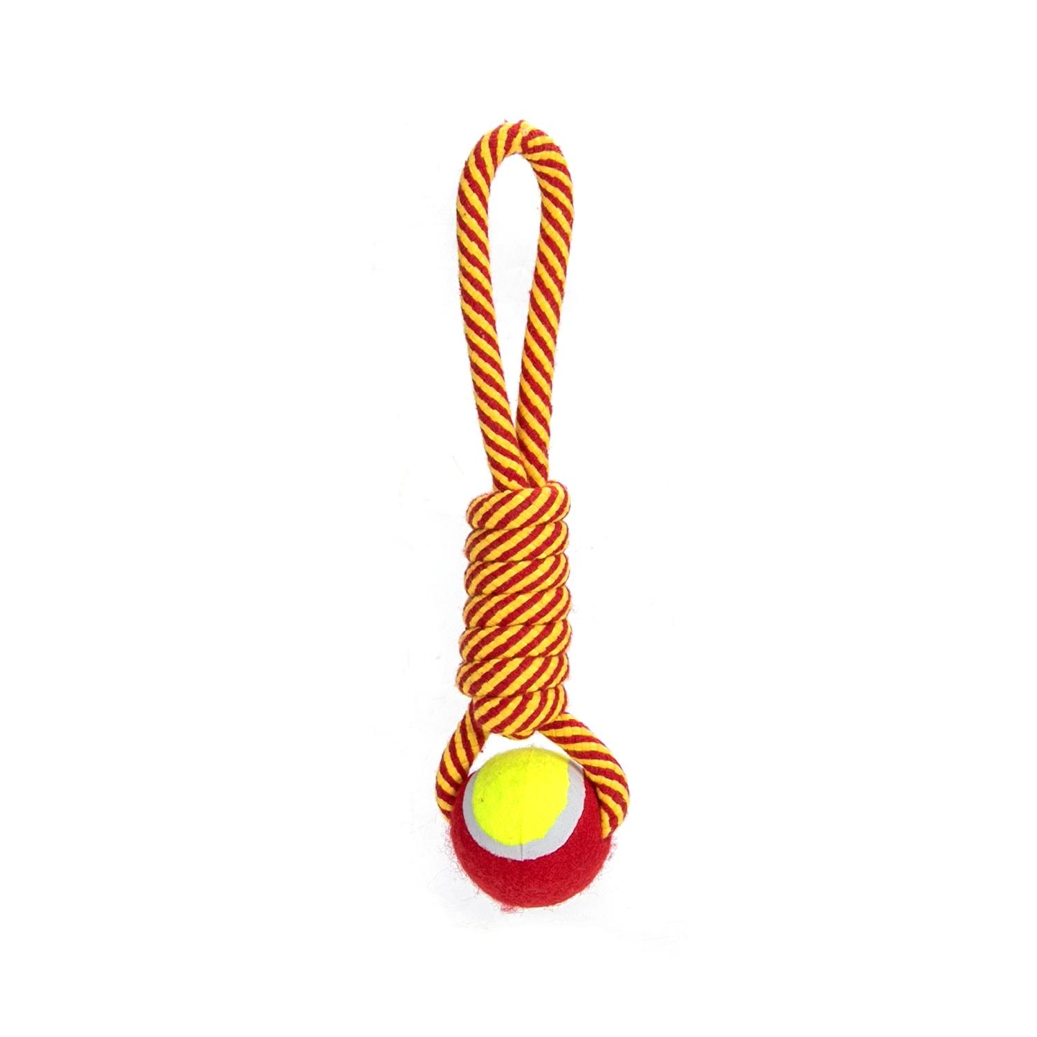 Cotton rope dog toy with TPR ball and handle