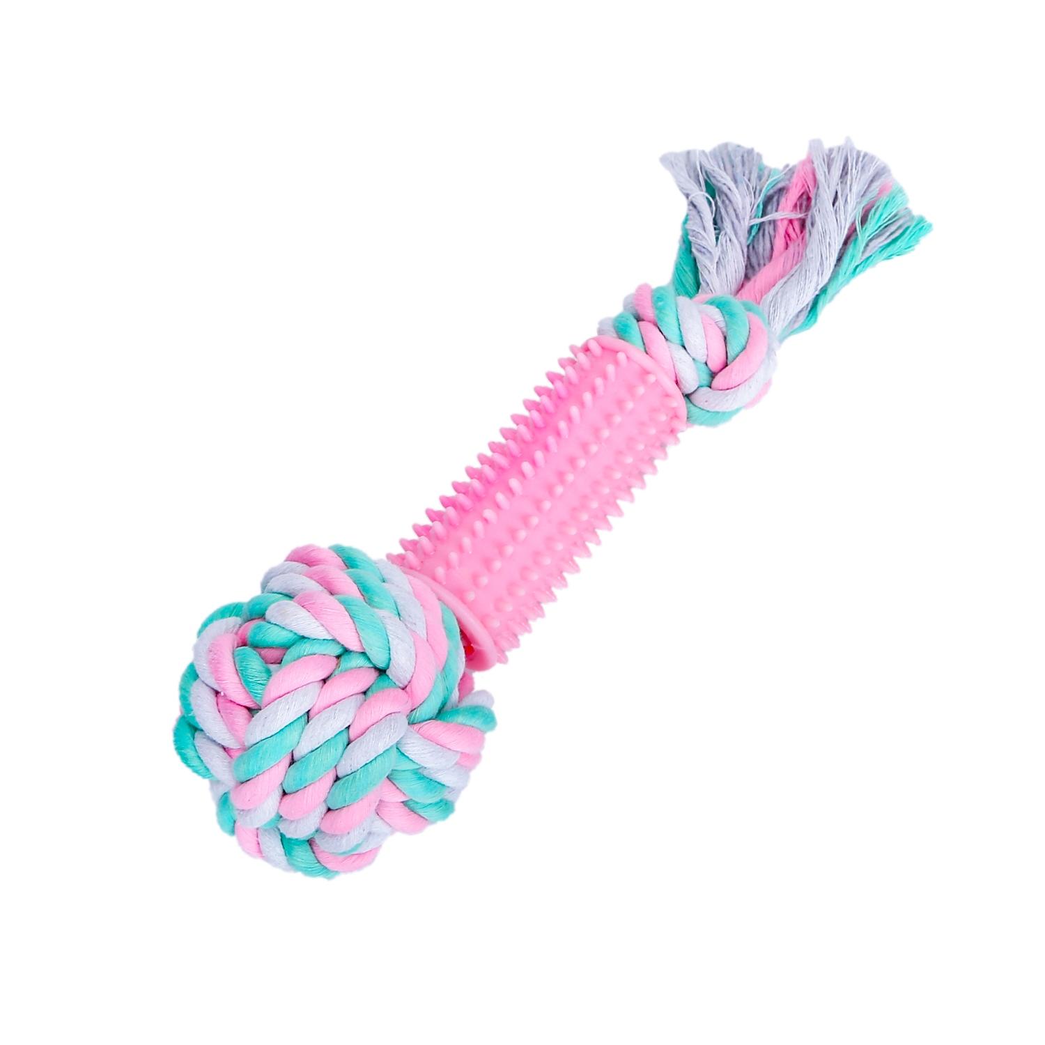 Cotton rope dog toy with ball and TPR