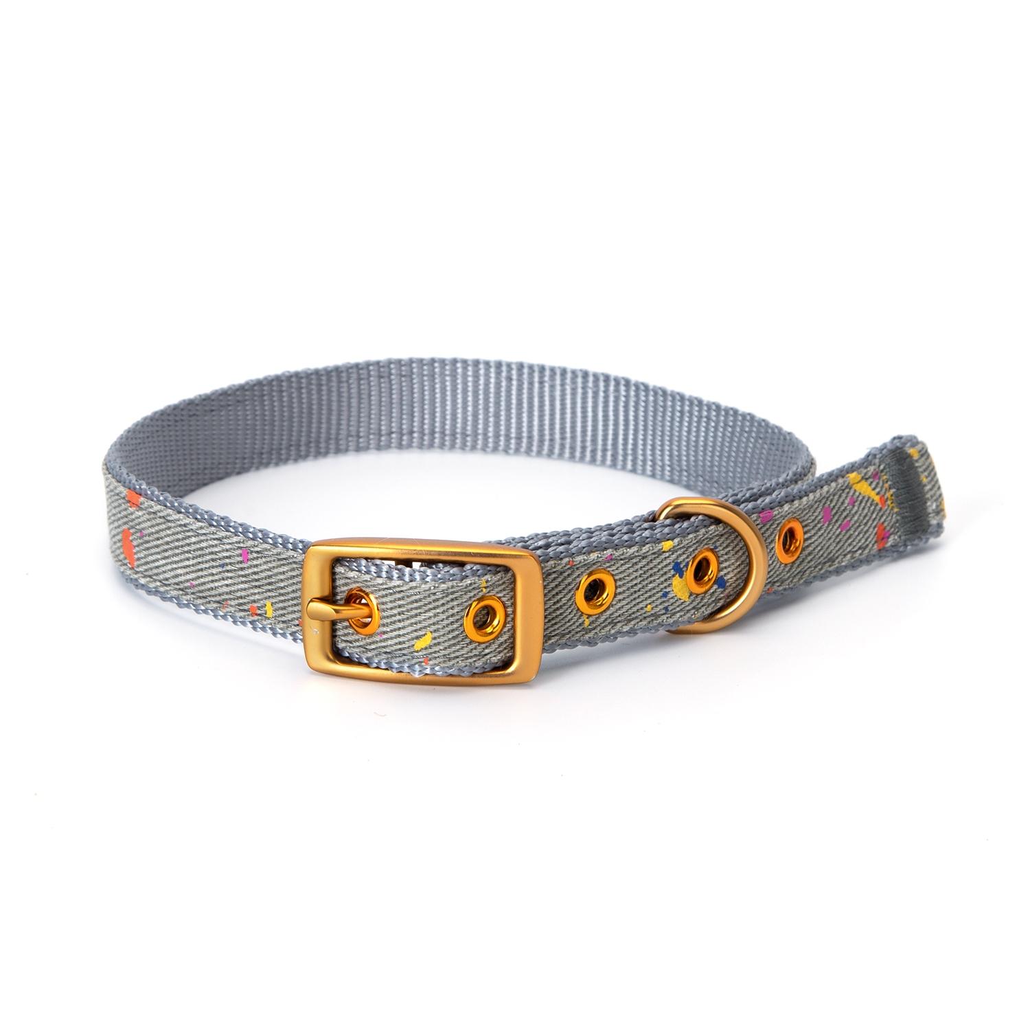 IRREGULAR VARNISHED DOG COLLAR W1.5*L45CM GREY/BLACK