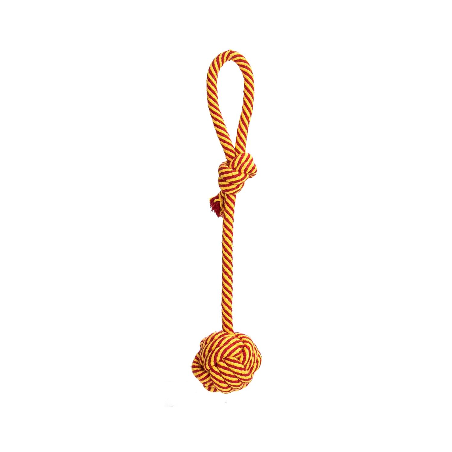 Cotton rope dog toy with ball and handle