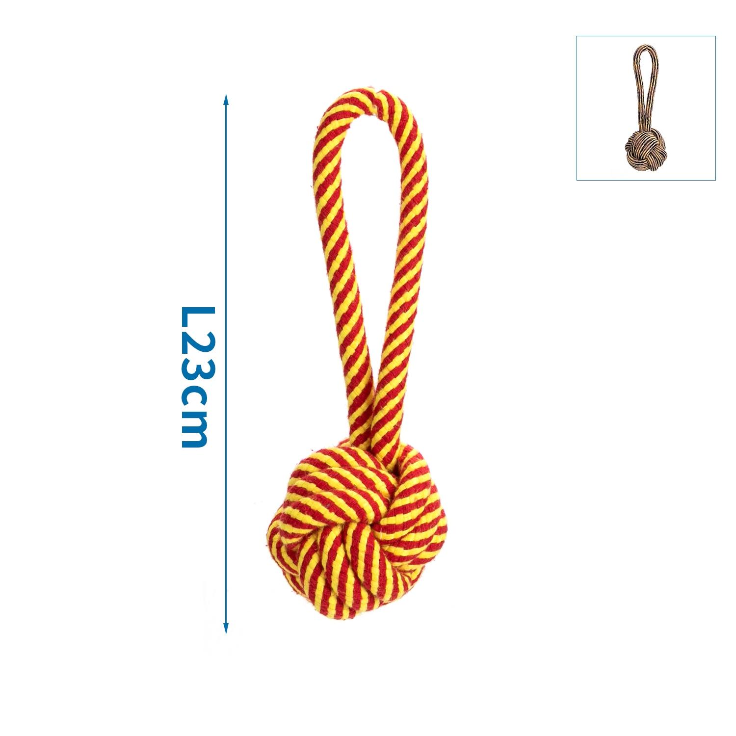 Cotton rope dog toy with ball and handle