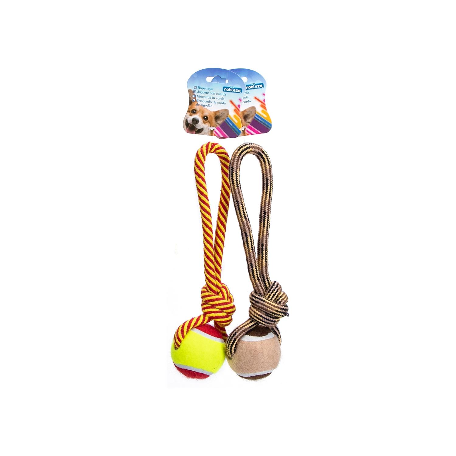 Cotton rope dog toy with TPR ball and handle