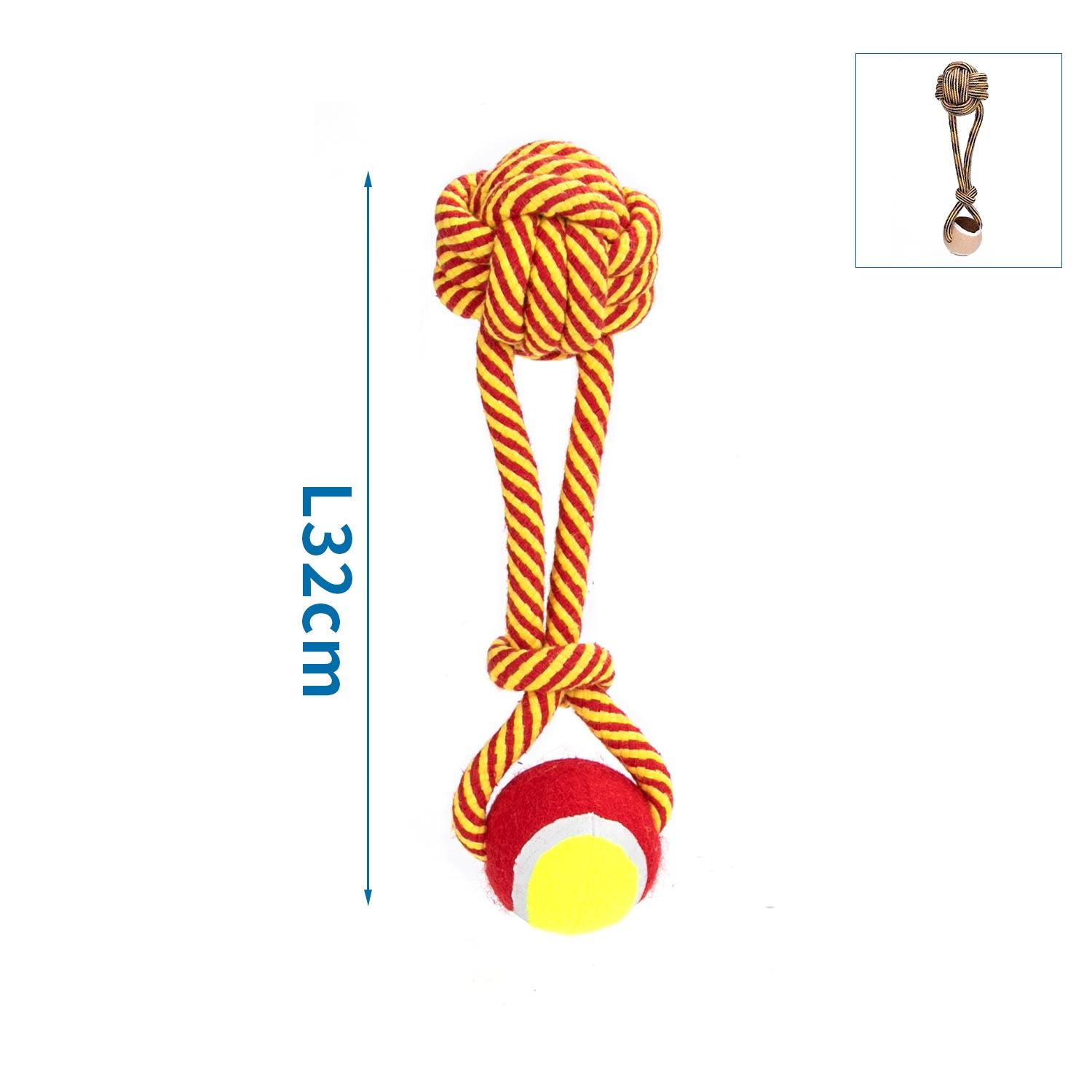 Cotton rope dog toy with ball and TPR ball