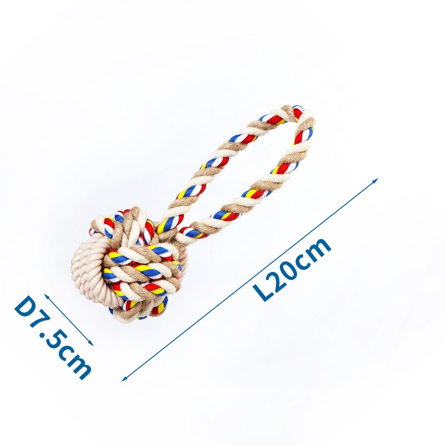 Cotton rope dog toy with ball and handle