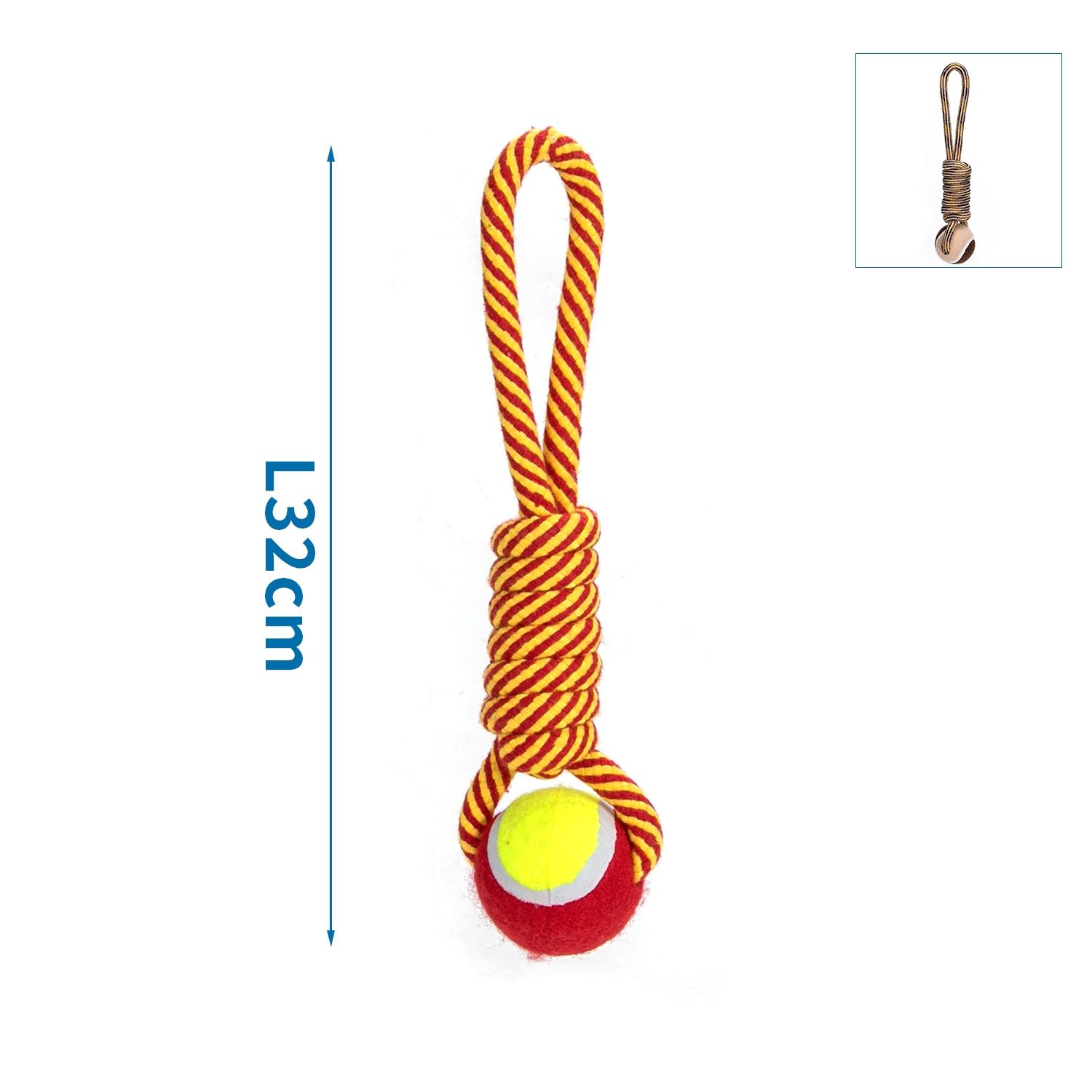 Cotton rope dog toy with TPR ball and handle