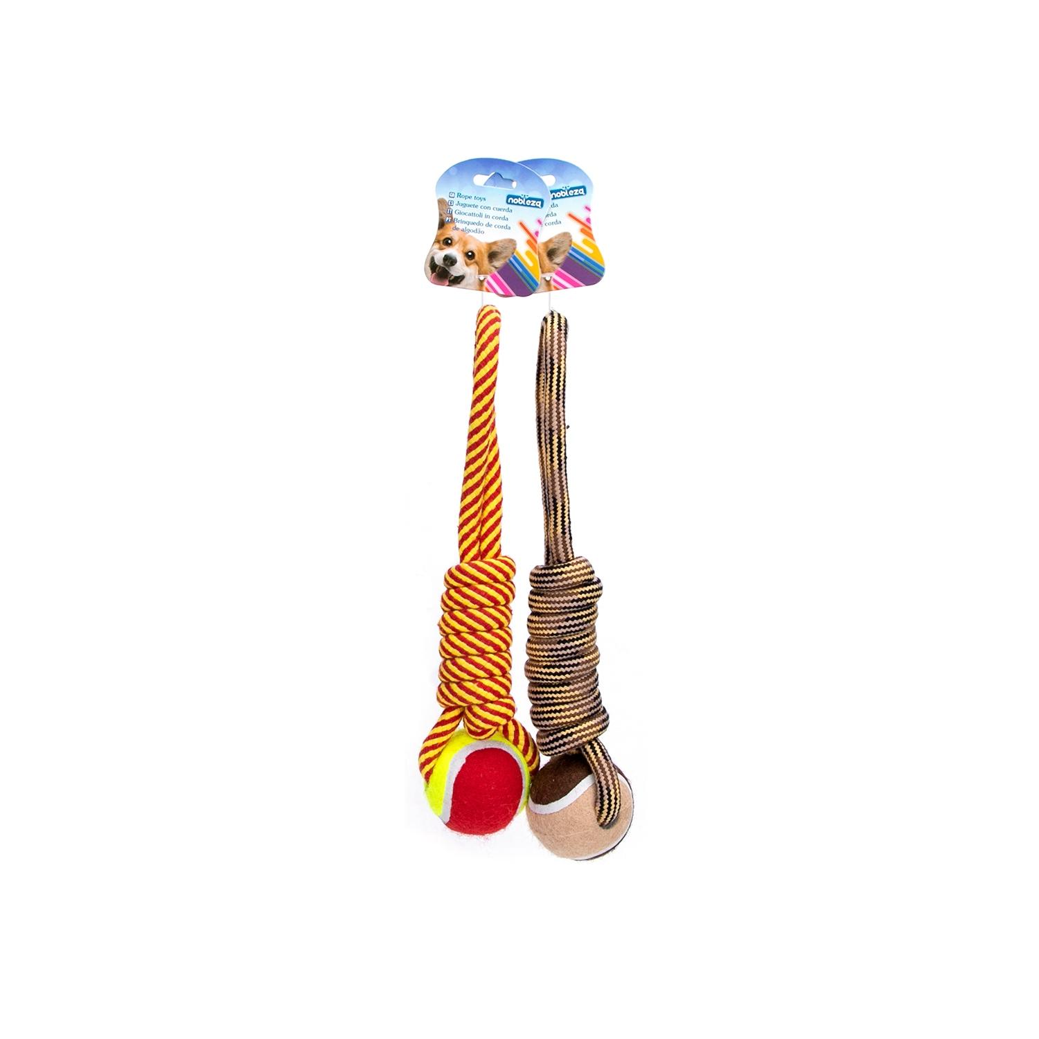 Cotton rope dog toy with TPR ball and handle