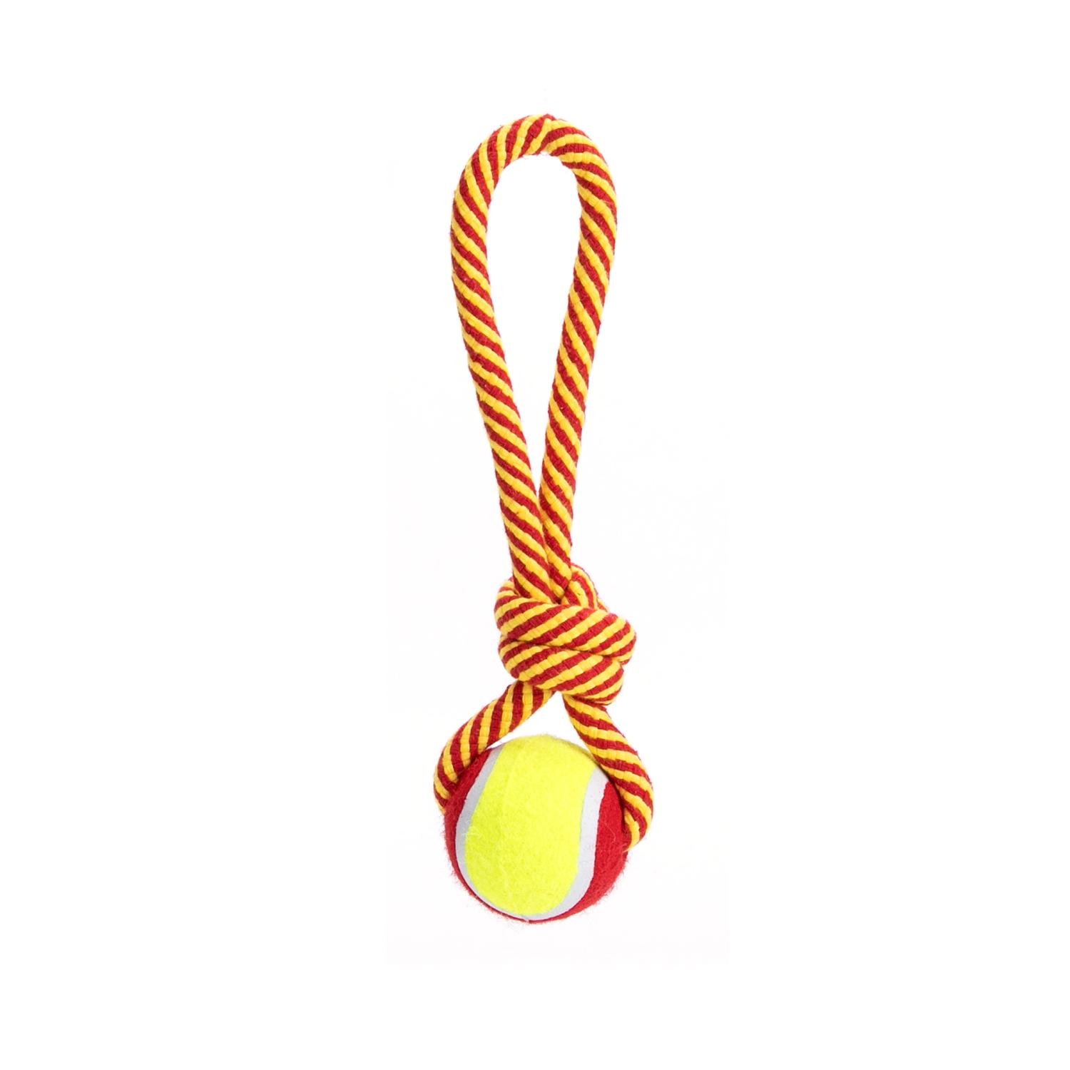 Cotton rope dog toy with TPR ball and handle