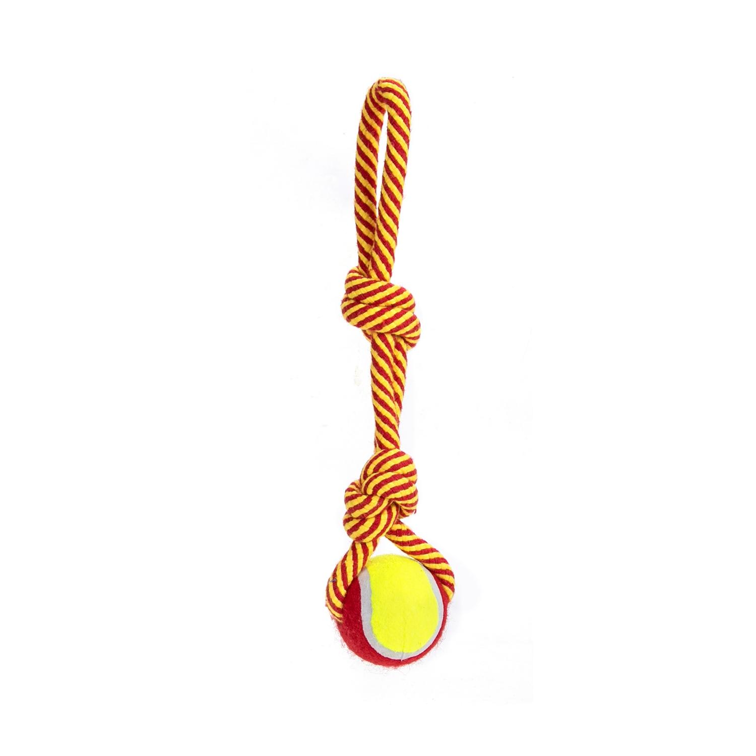 Cotton rope dog toy with TPR ball and handle