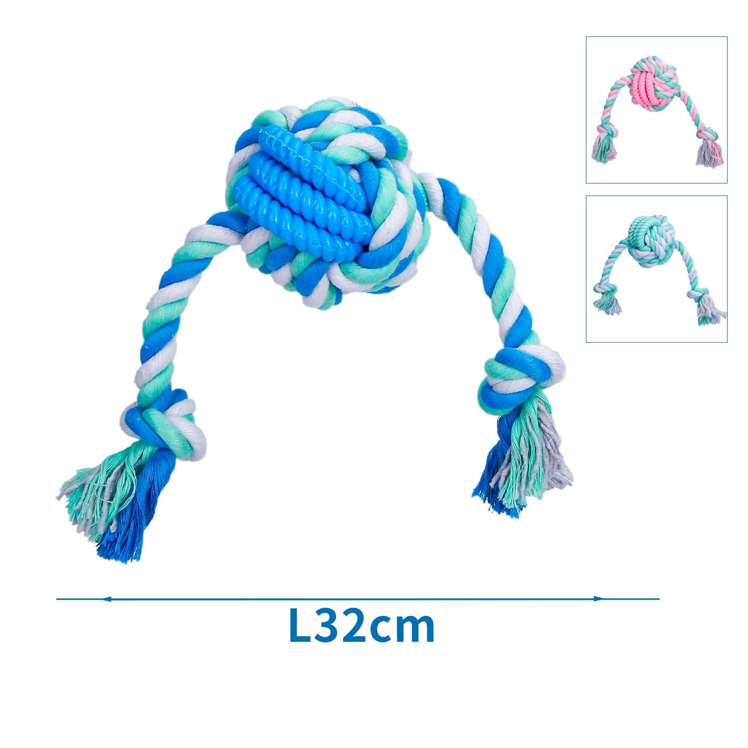 Cotton rope dog toy with ball