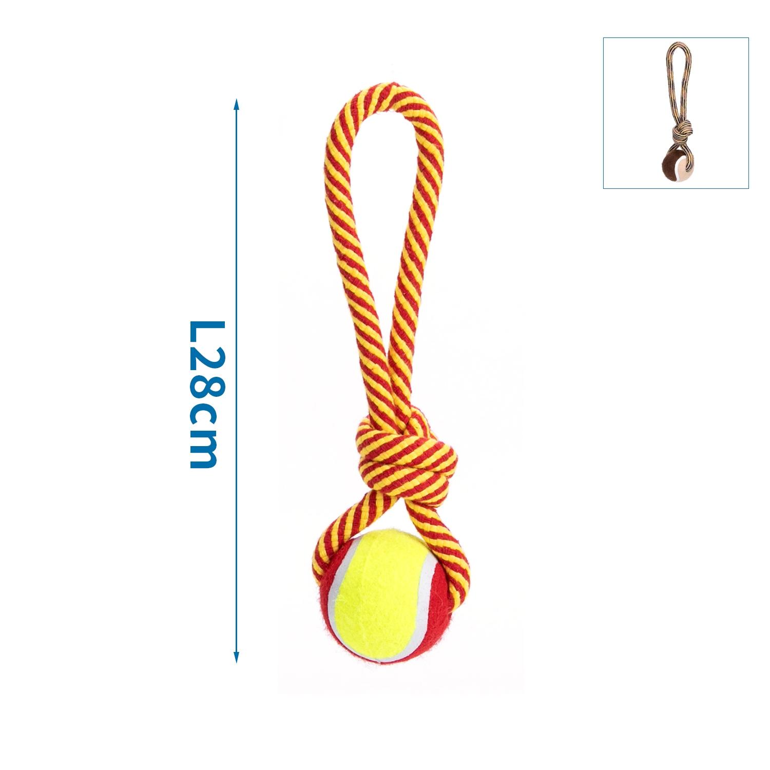 Cotton rope dog toy with TPR ball and handle