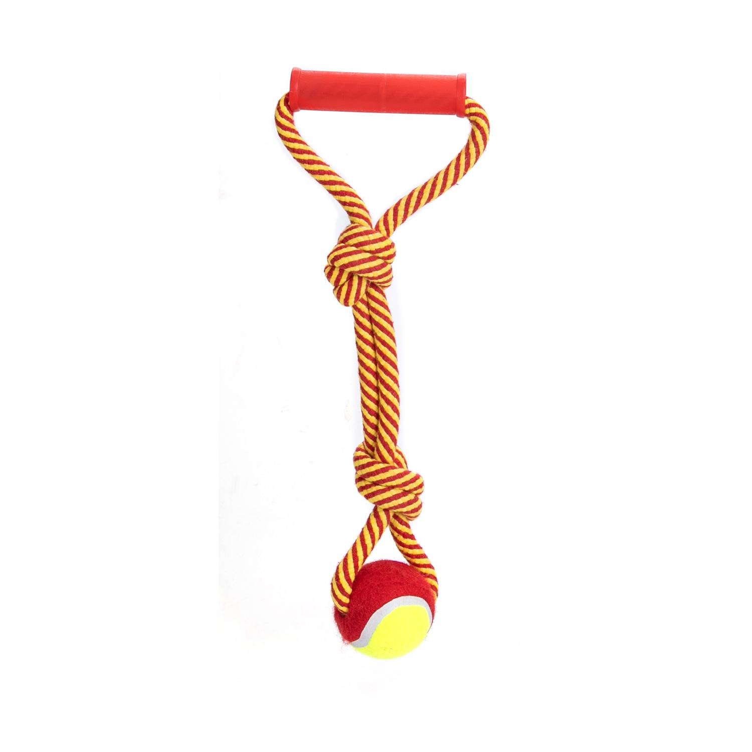 Cotton rope dog toy with TPR ball and handle