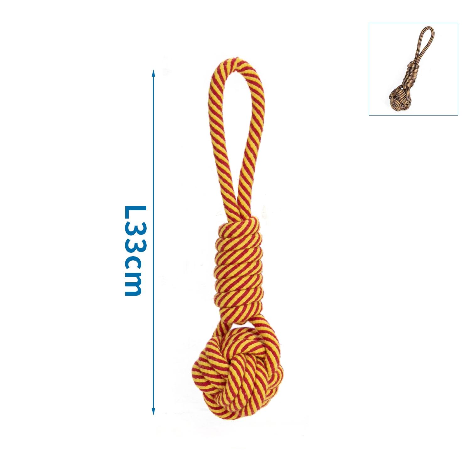 Cotton rope dog toy with ball and handle