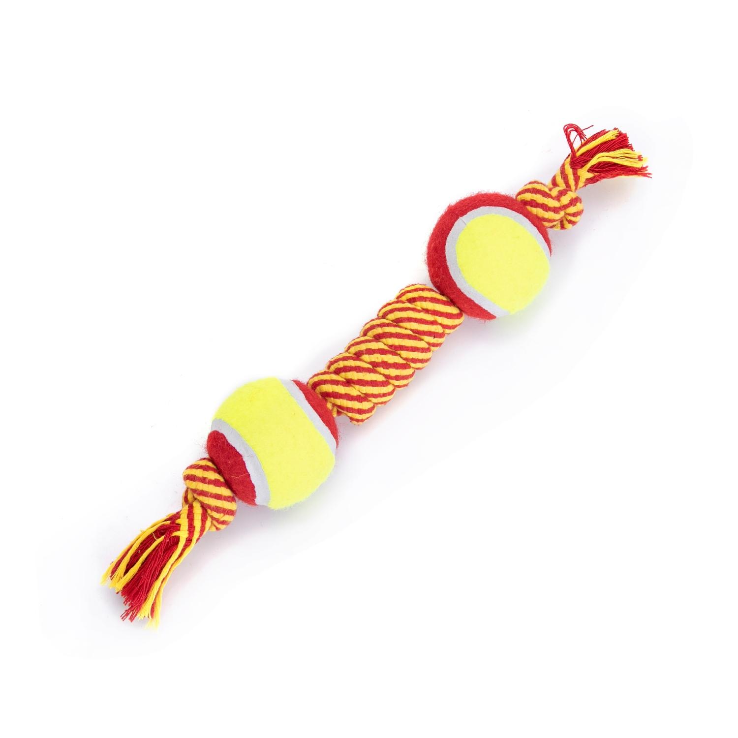 Cotton rope dog toy with TPR double ball