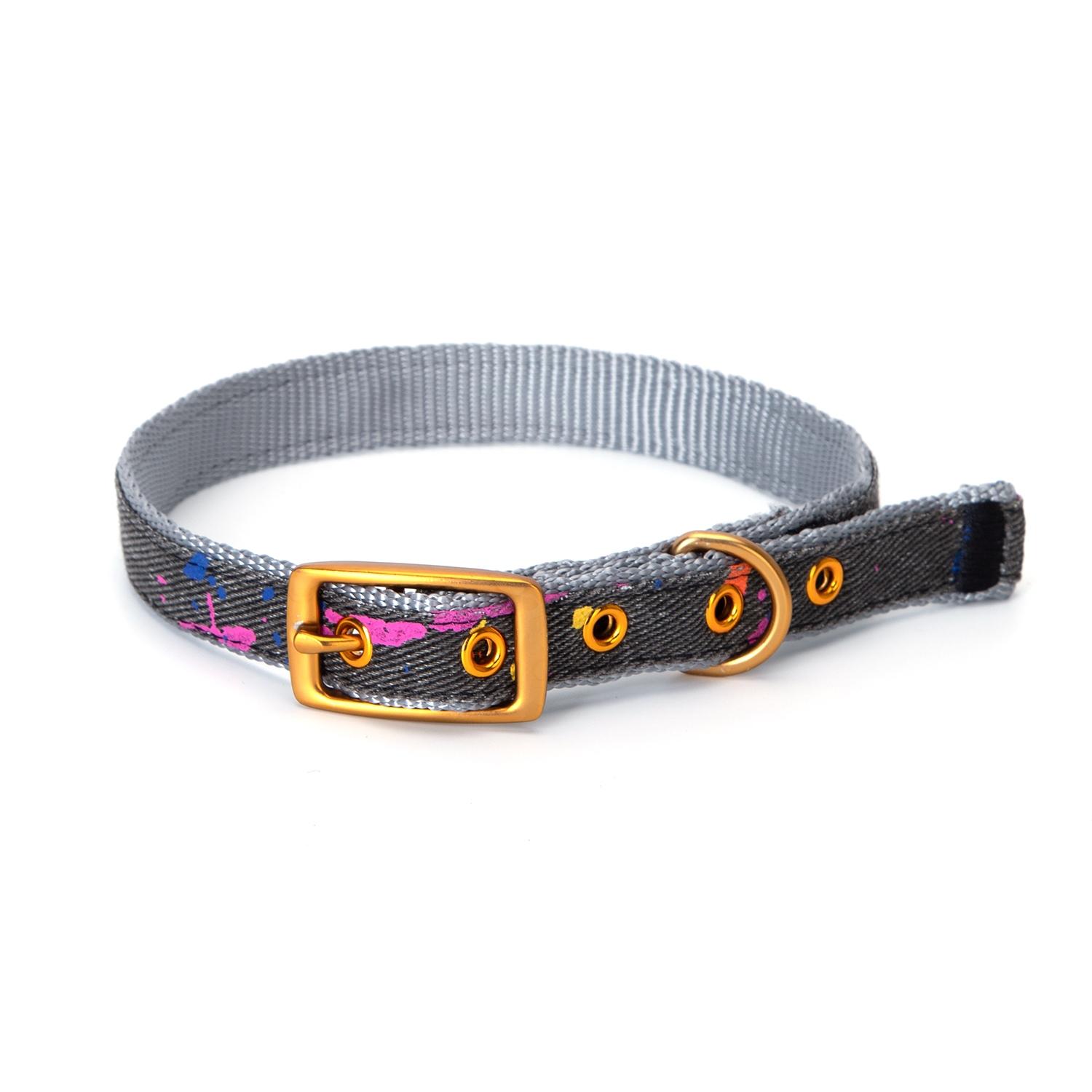 IRREGULAR VARNISHED DOG COLLAR W2.5*L65CM GREY/BLACK