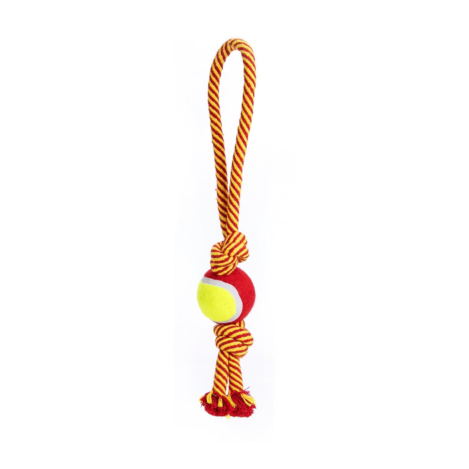 Cotton rope dog toy with TPR ball and handle