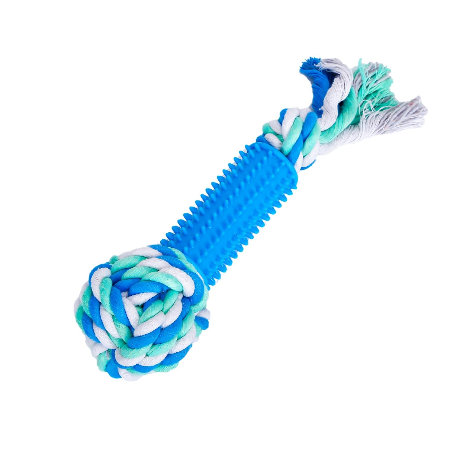 Cotton rope dog toy with ball and TPR