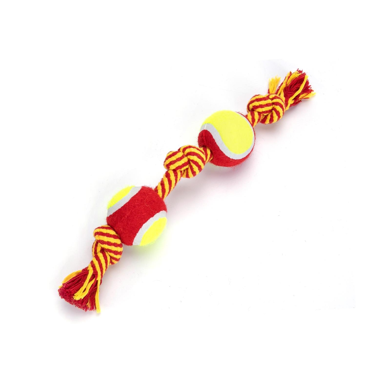 Cotton rope dog toy with TPR double ball