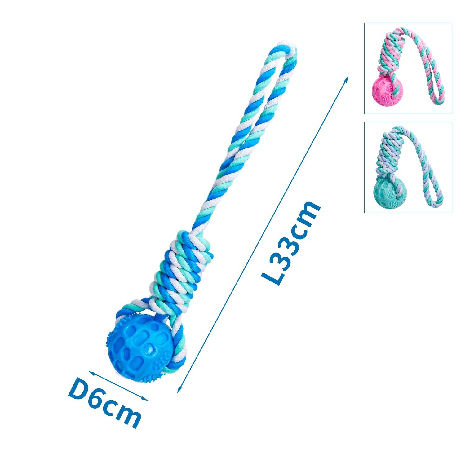 Zabawka z bawełnianego sznura z piłką i uchwytem z TPR dla psa