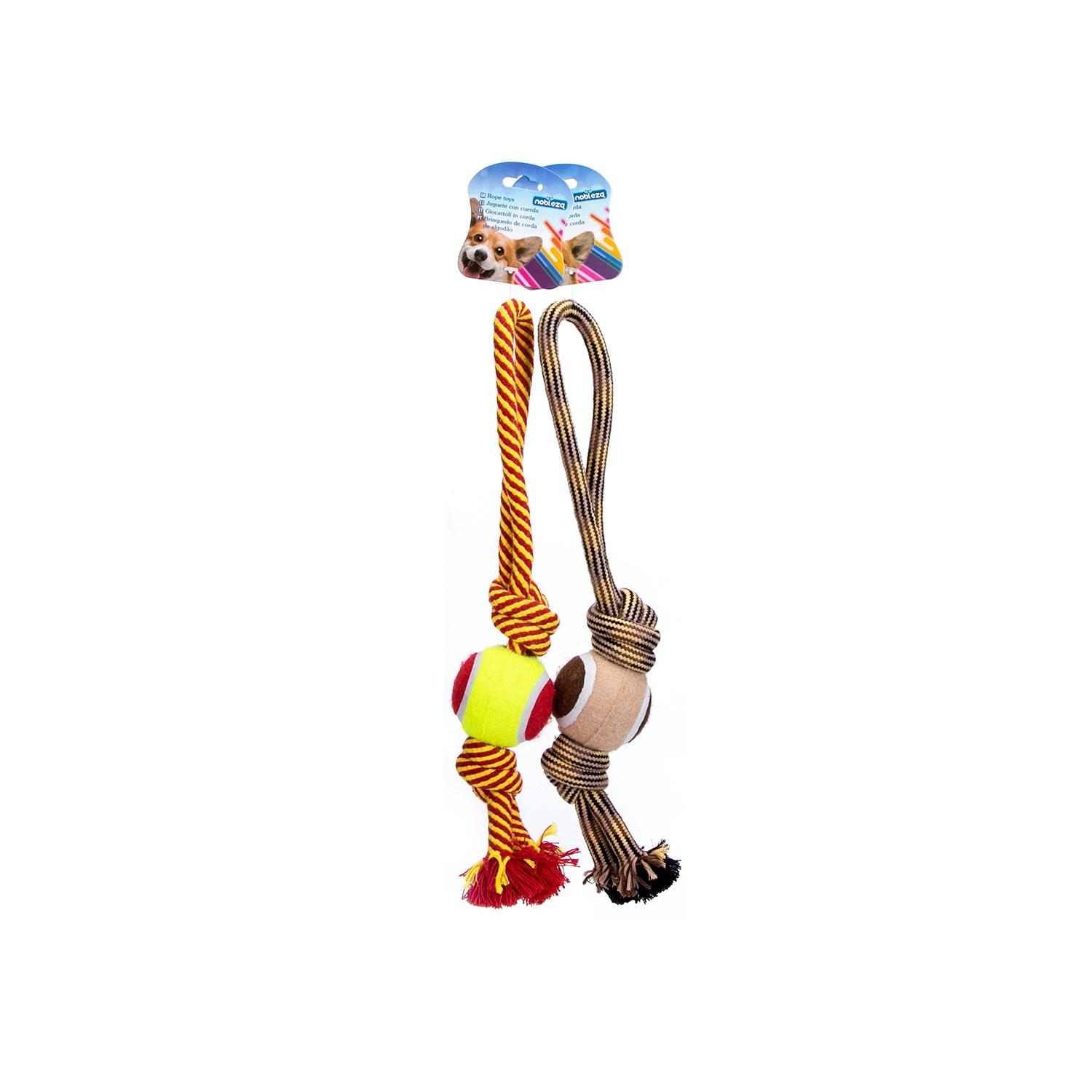 Cotton rope dog toy with TPR ball and handle