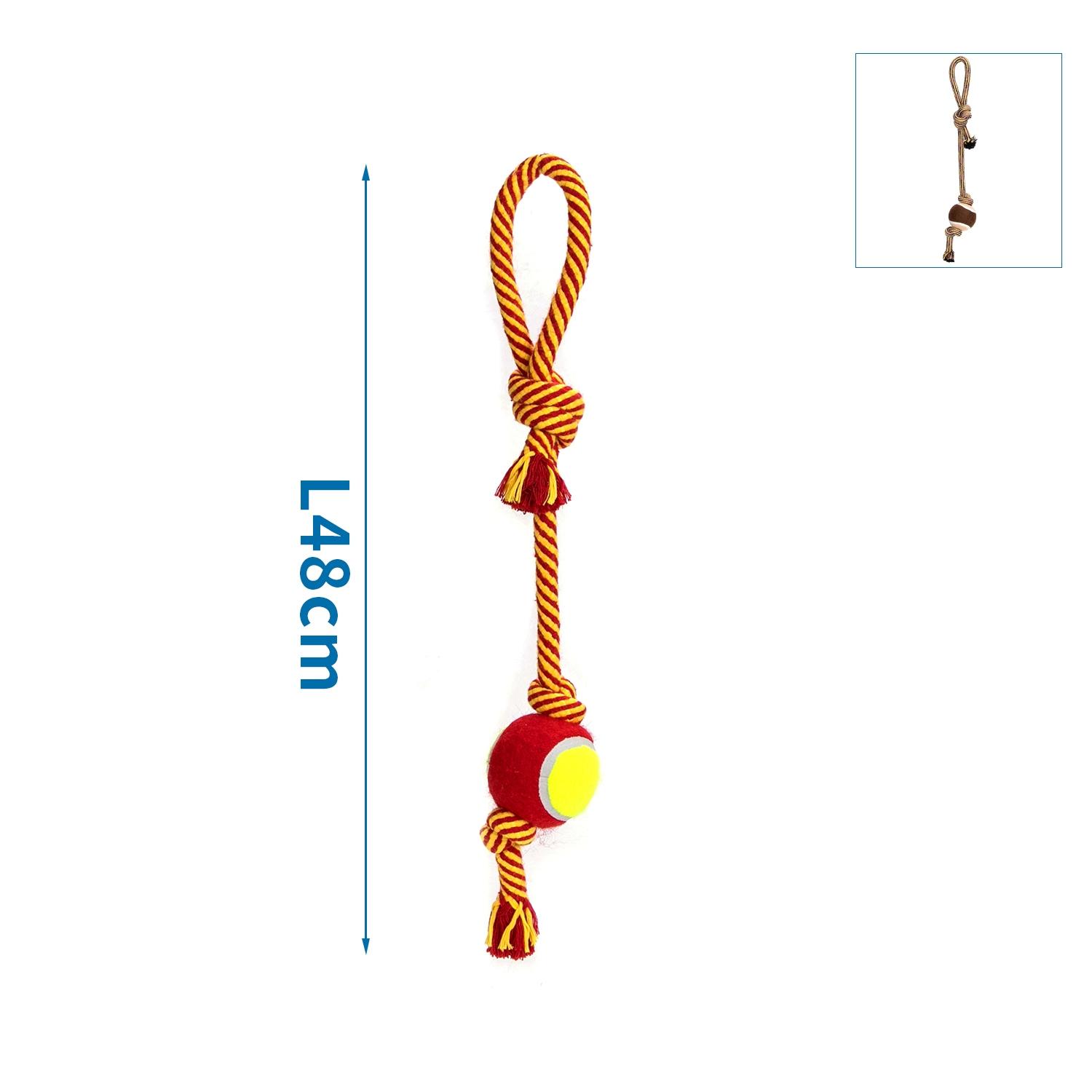 Cotton rope dog toy with TPR ball and handle