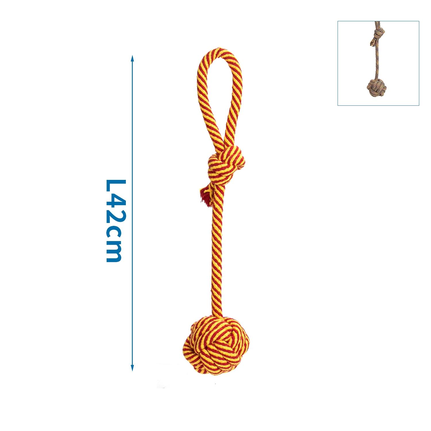 Cotton rope dog toy with ball and handle