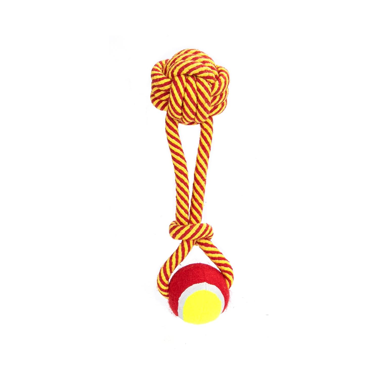 Cotton rope dog toy with ball and TPR ball