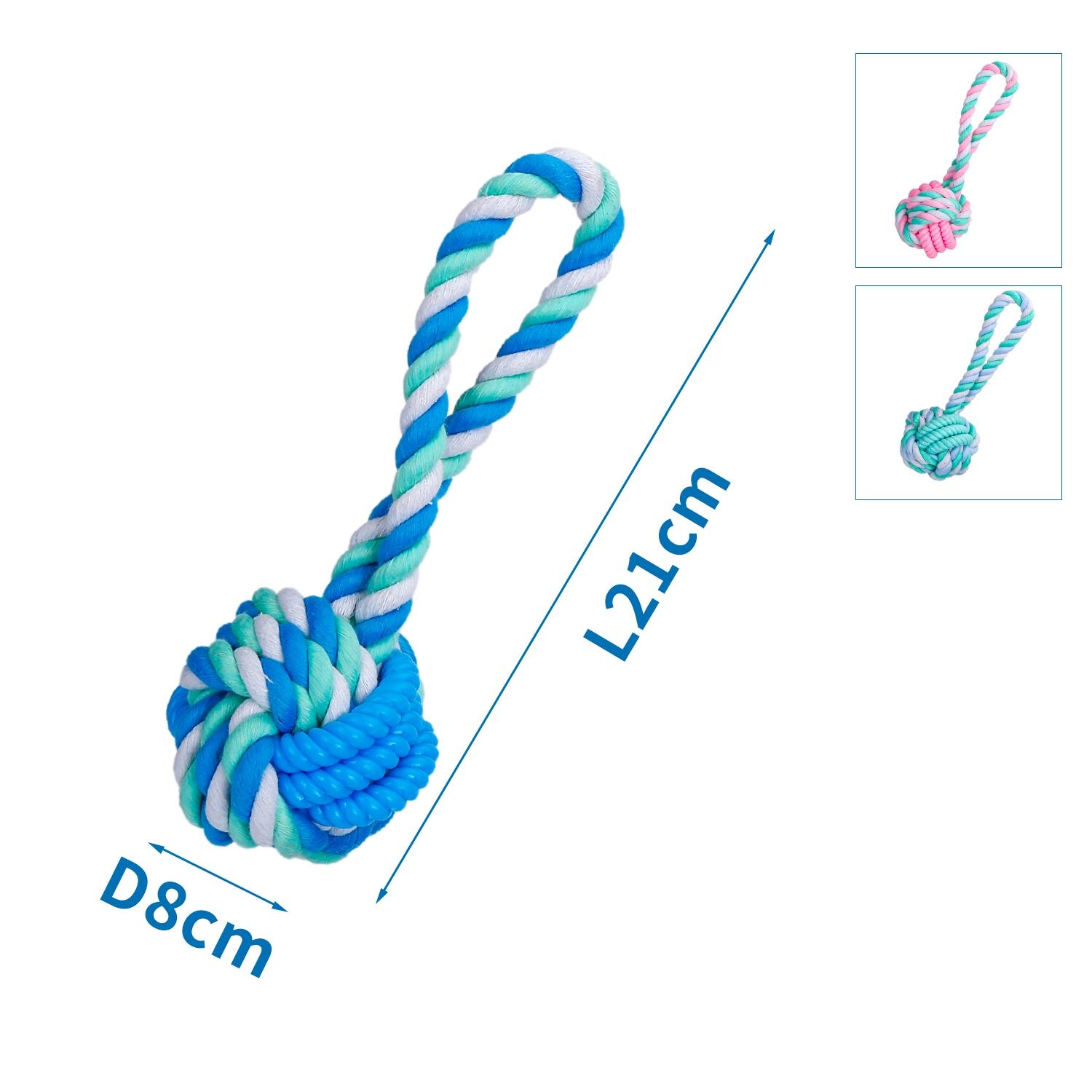 Cotton rope dog toy with ball and handle