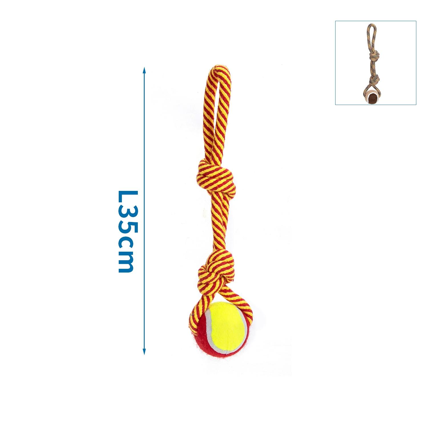 Cotton rope dog toy with TPR ball and handle