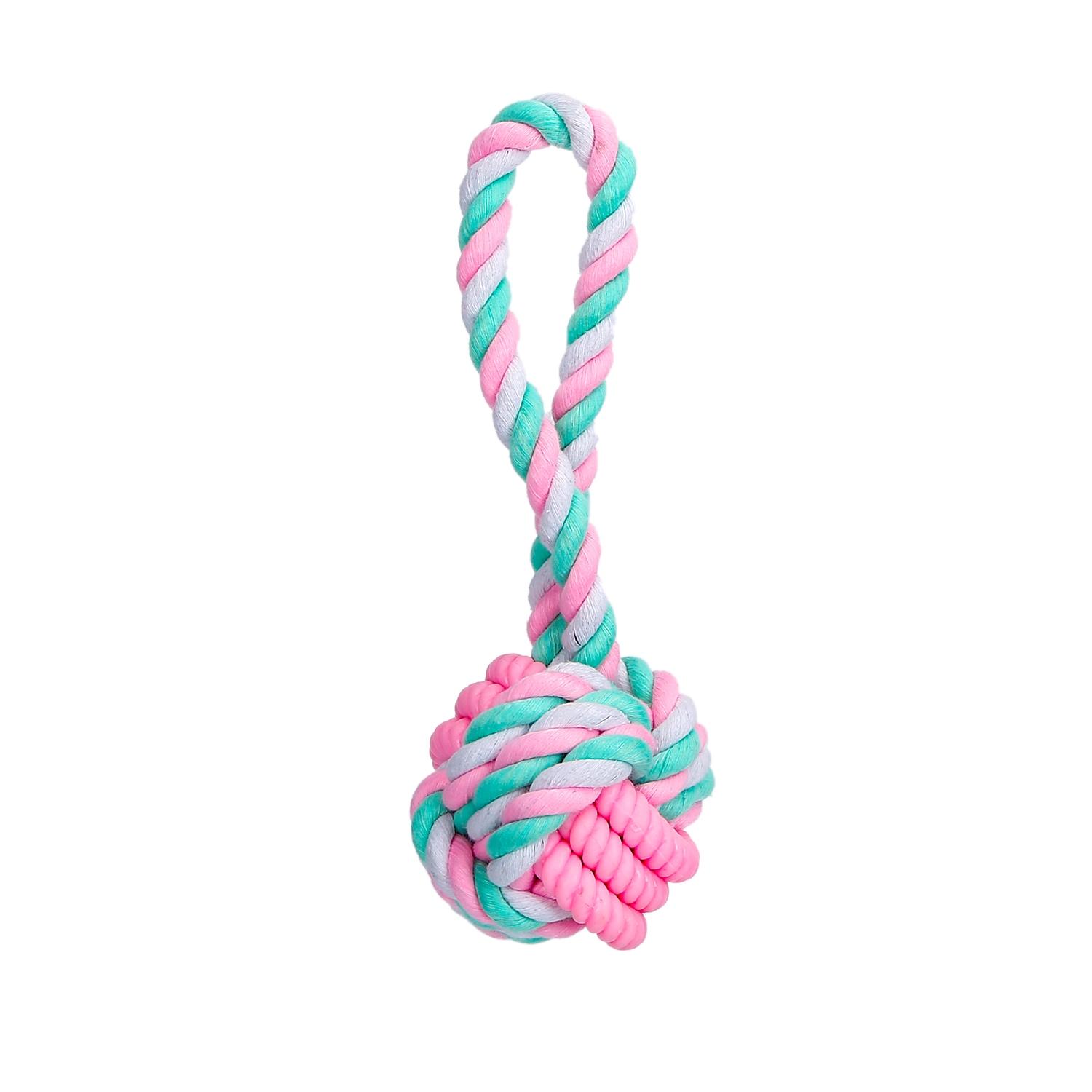 Cotton rope dog toy with ball and handle