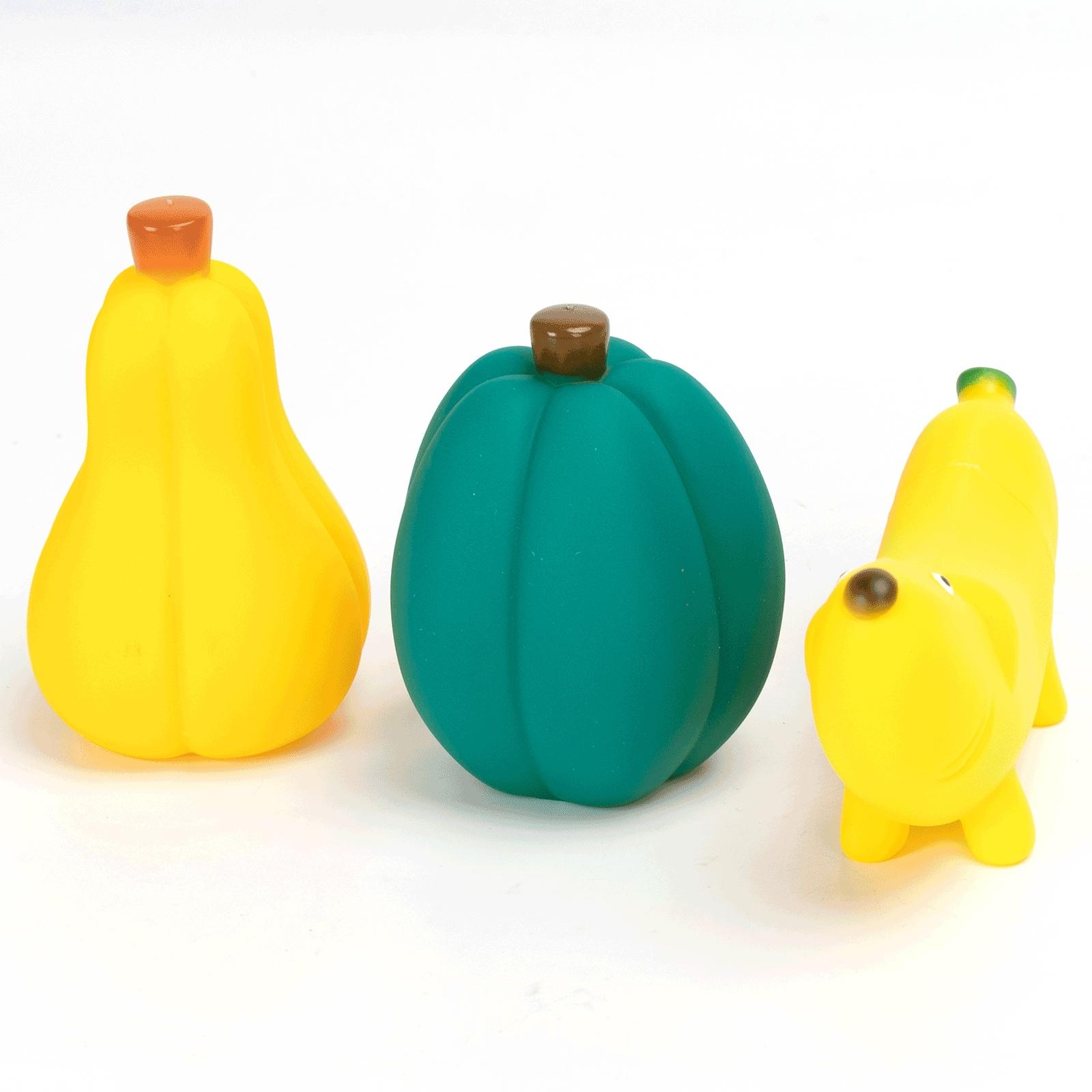 VINYL TOY GREEN PUMPKIN, YELLOW PUMPKIN, PUPPY BANANA L8.5*W7CM/L10.2*W6.3CM/L14*W5CM