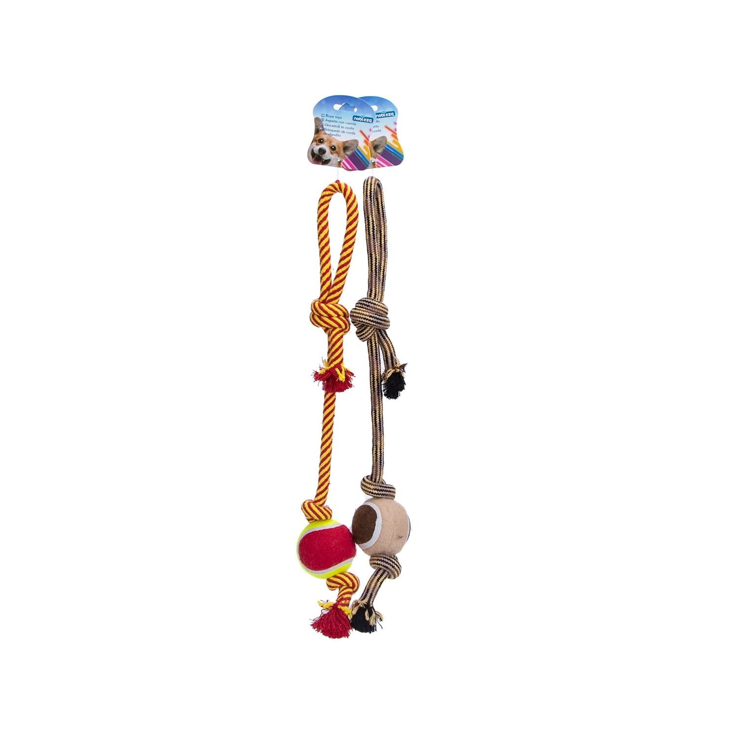 Cotton rope dog toy with TPR ball and handle