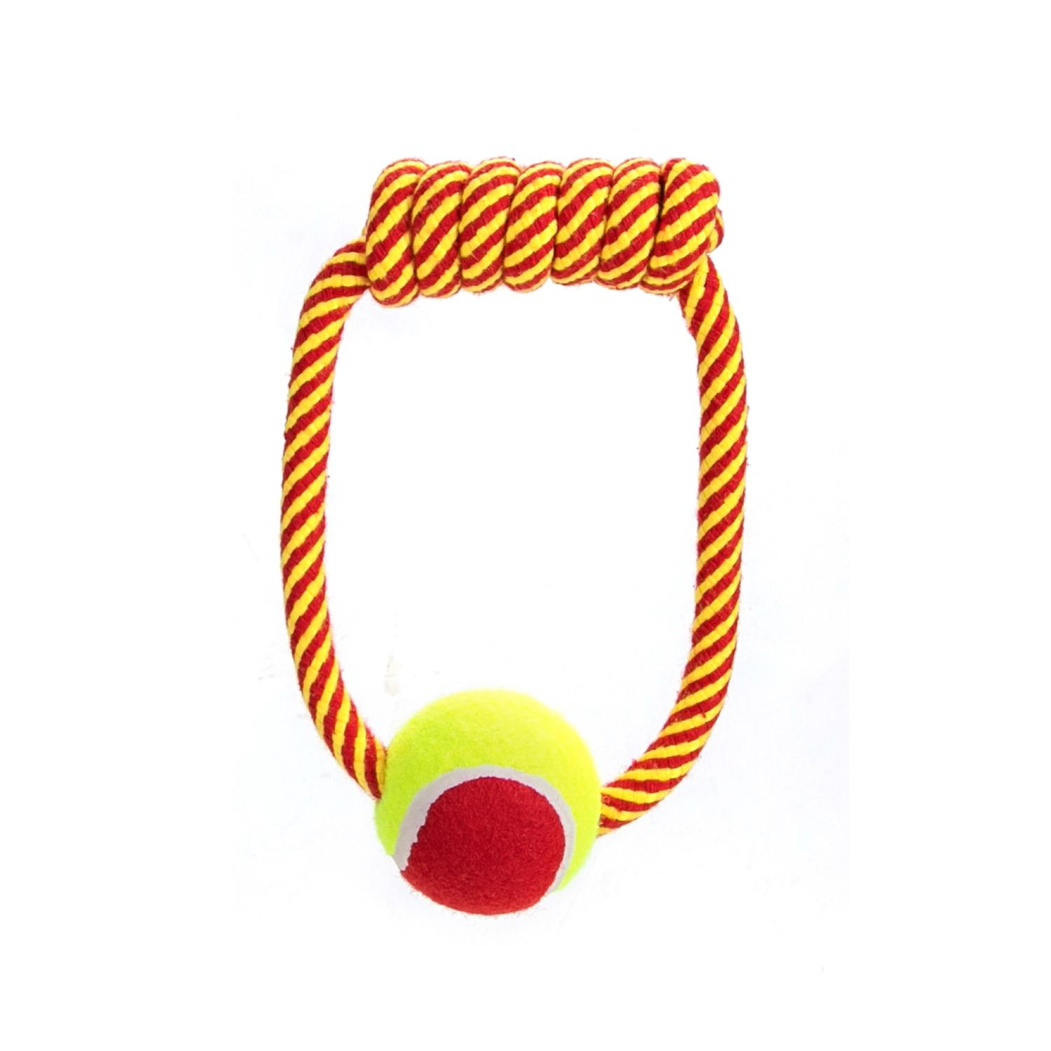 Cotton rope dog toy with TPR ball and handle