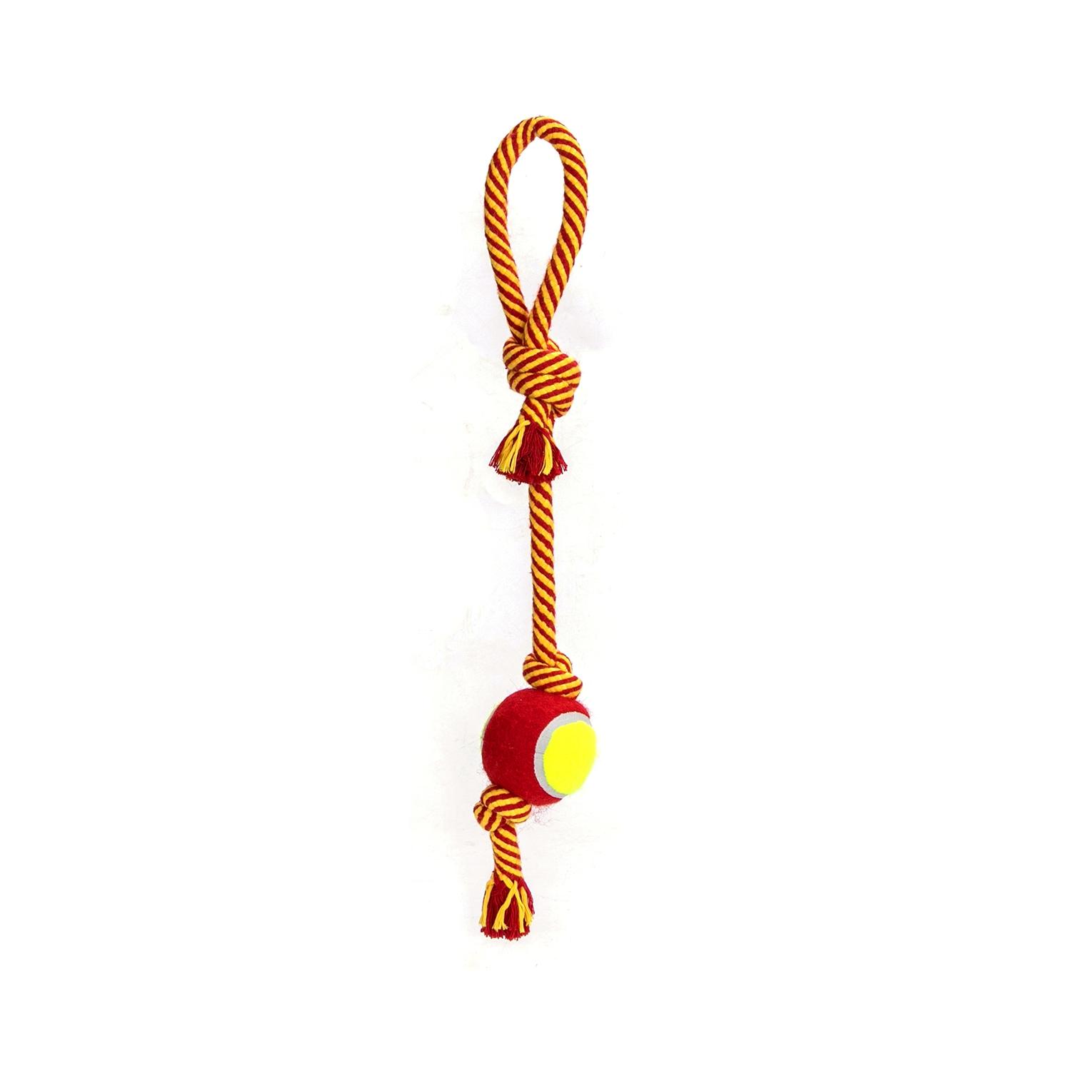 Cotton rope dog toy with TPR ball and handle