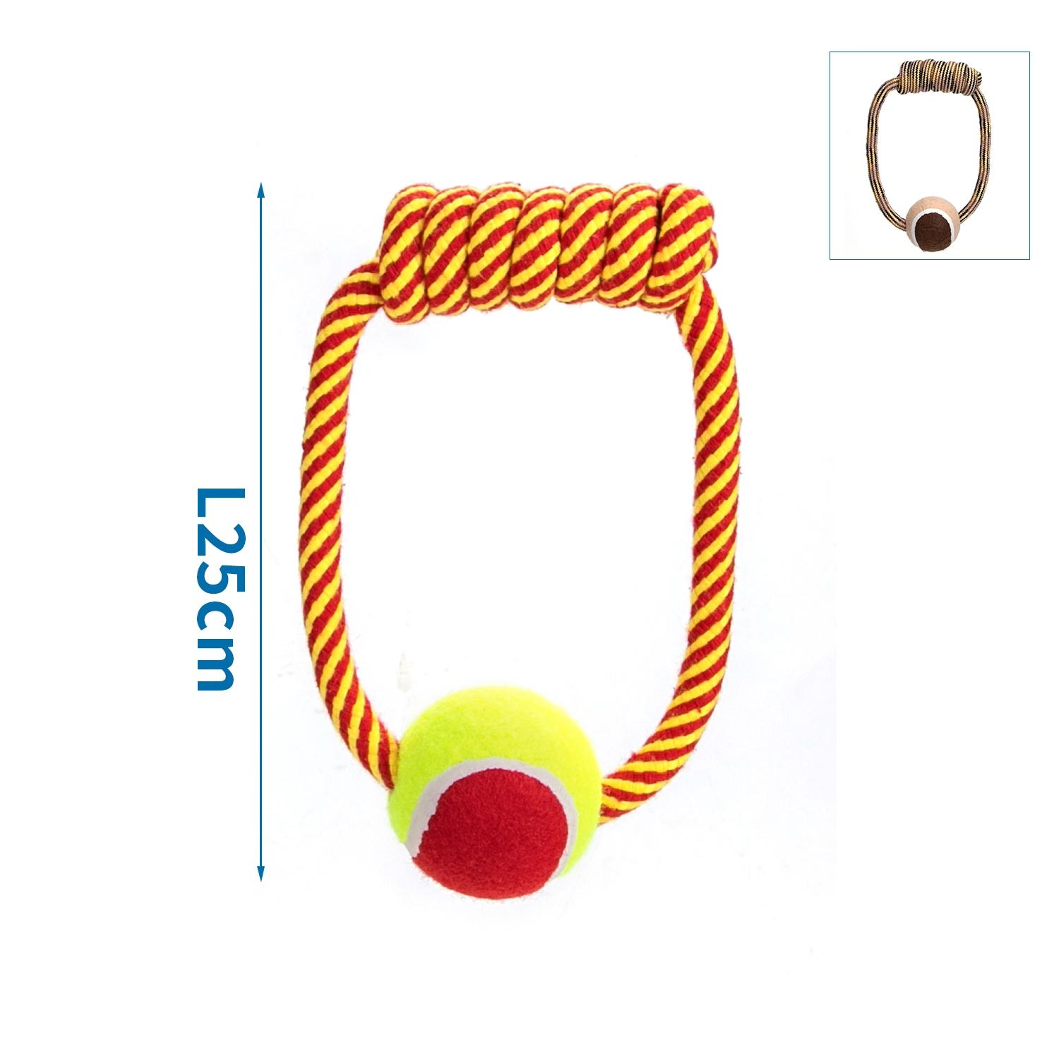 Cotton rope dog toy with TPR ball and handle