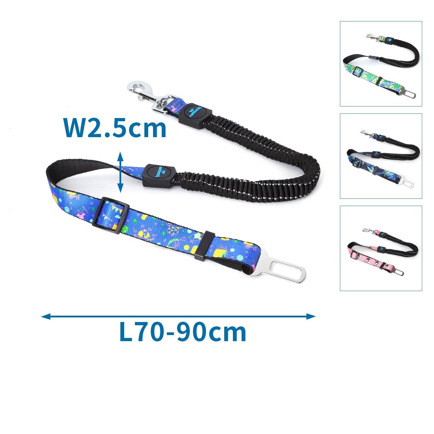 ELESTIC PADDED DOG SAFETY BELT W2.5*L70-90CM BLUE/PINK/GREEN/DARK BLUE