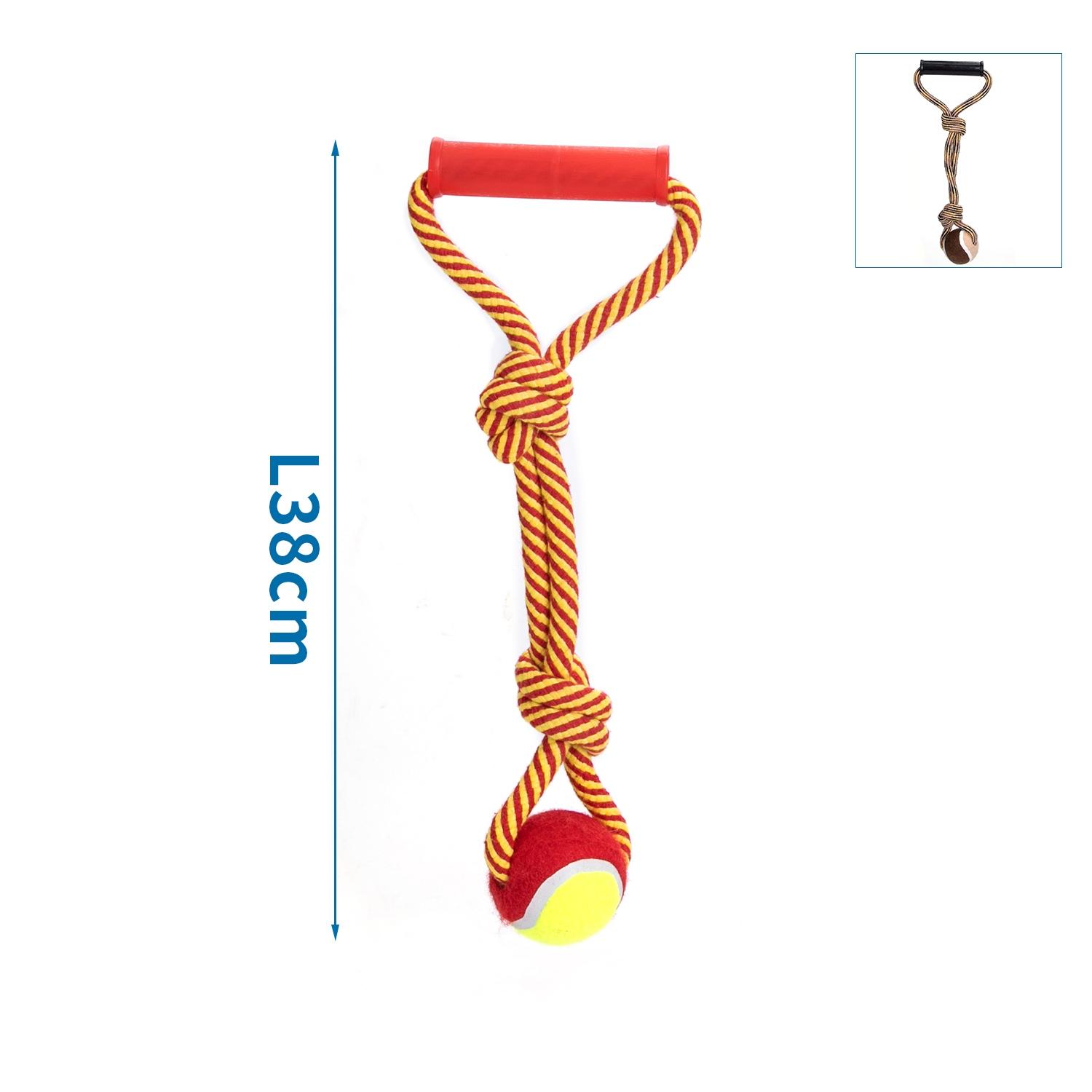 Cotton rope dog toy with TPR ball and handle