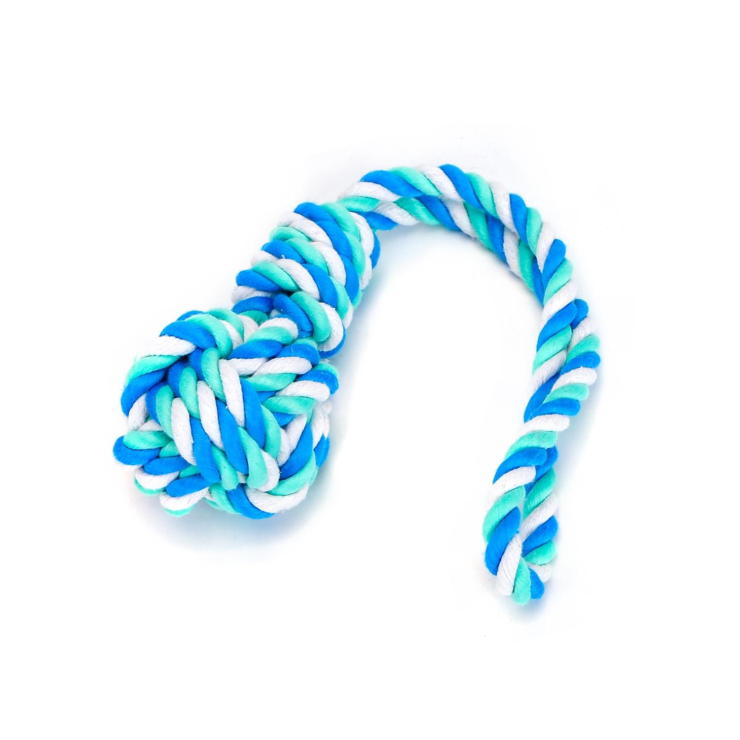 Cotton rope dog toy with ball and handle