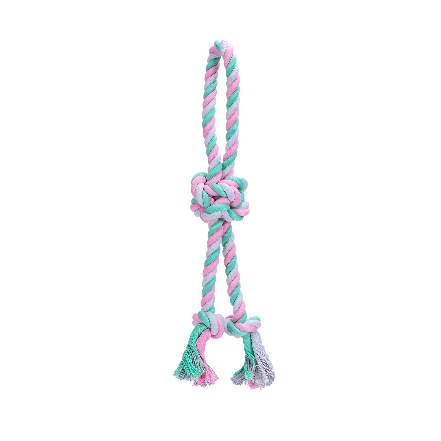 Cotton rope dog toy with ball and handle